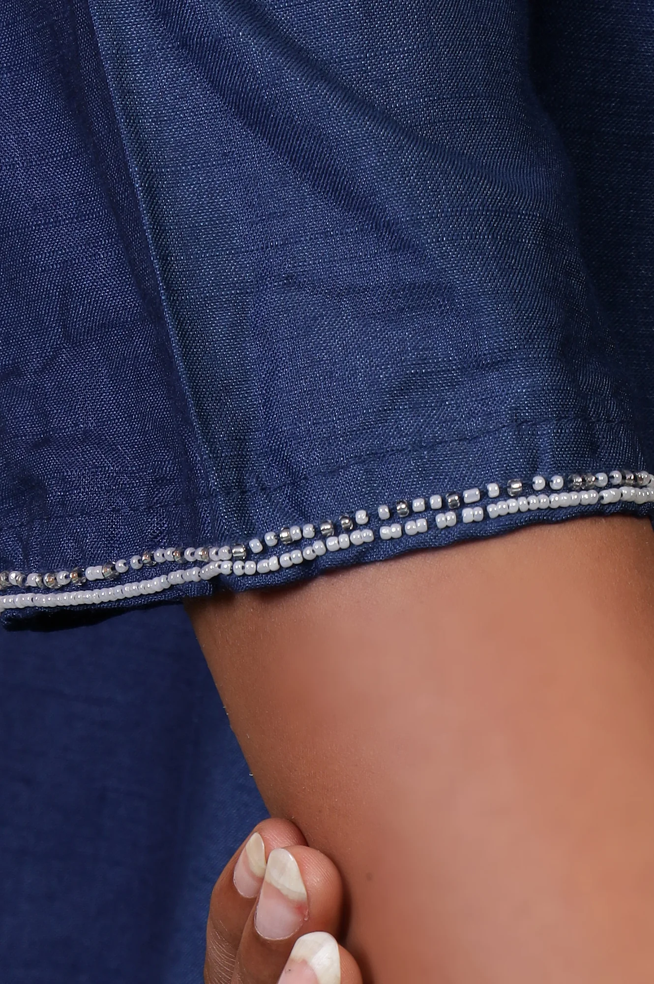 Folksong Classic Blue Viscose Blend Flared Beaded Regular Kurta - Image 8