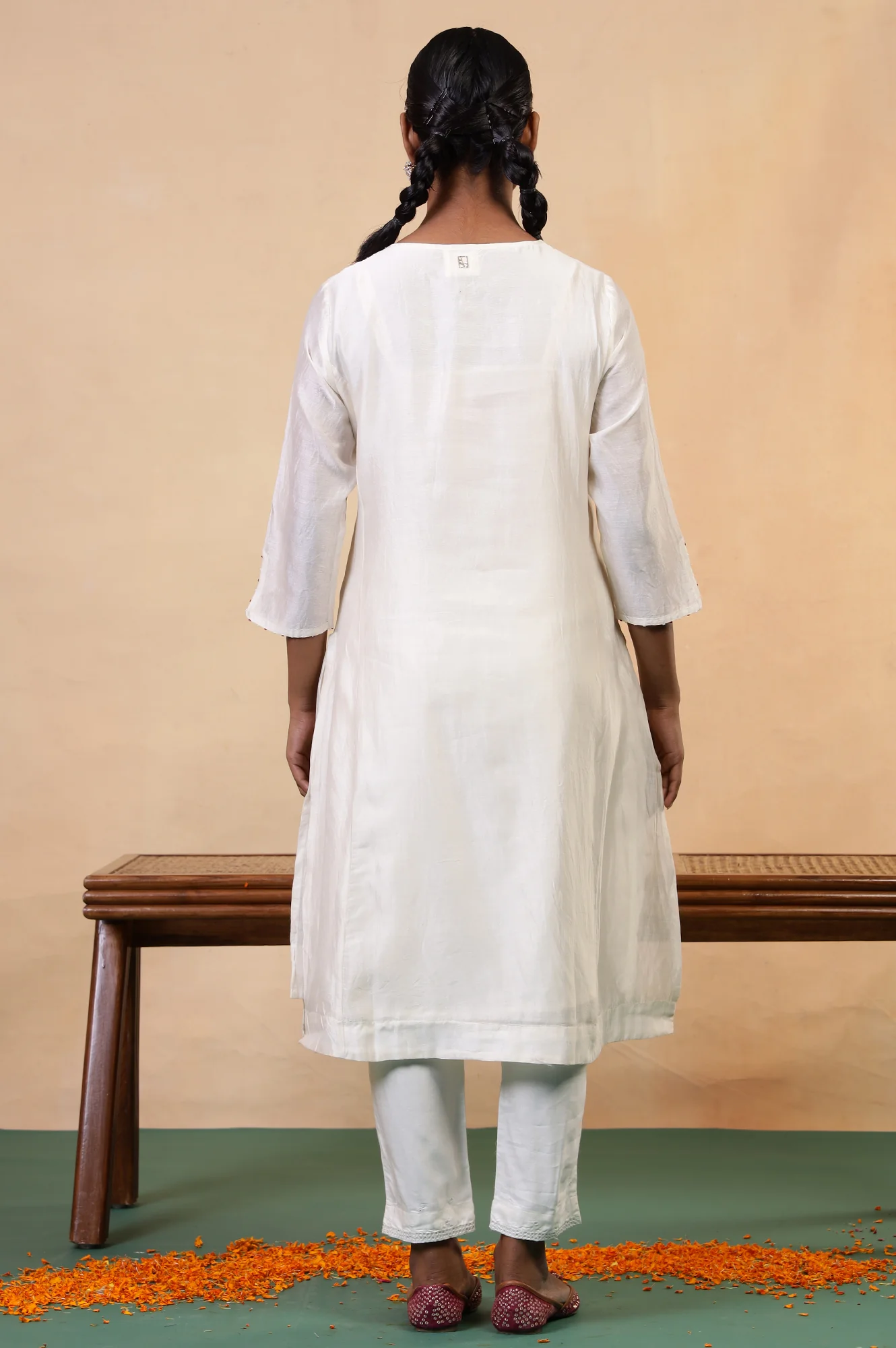 Folksong Coconut Milk Cotton-Silk A-Line Beaded Embellished Kurta - Image 5