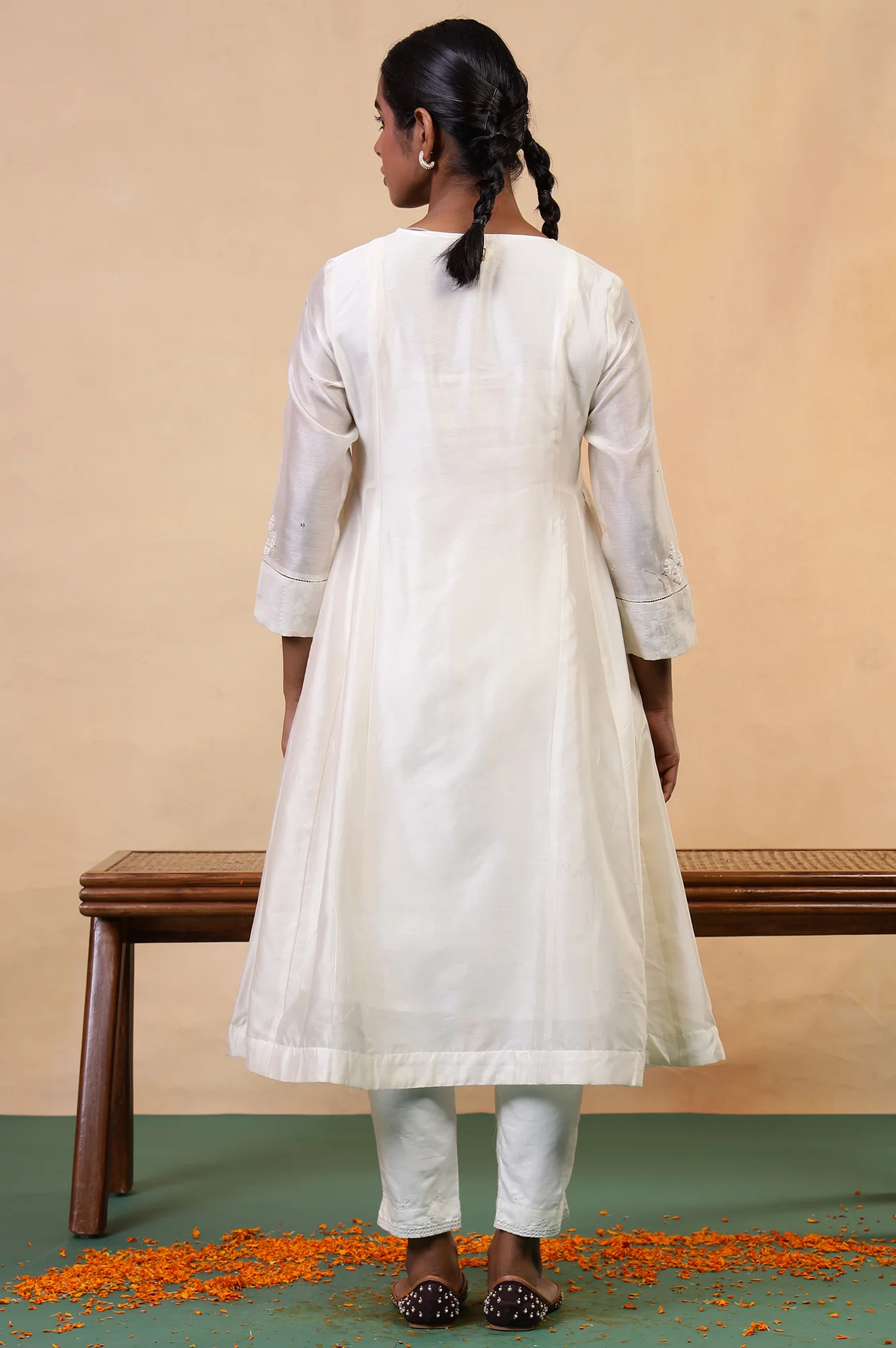 Folksong Coconut Milk Geometric Sequin Embellished Cotton Silk Anarkali Kurta - Image 5