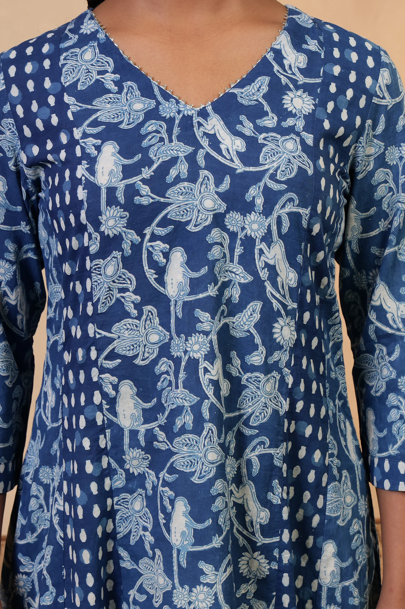 Folksong Indigo Blue Tropical Gotta Patti Cotton Flared Anarkali Kurta - Image 4