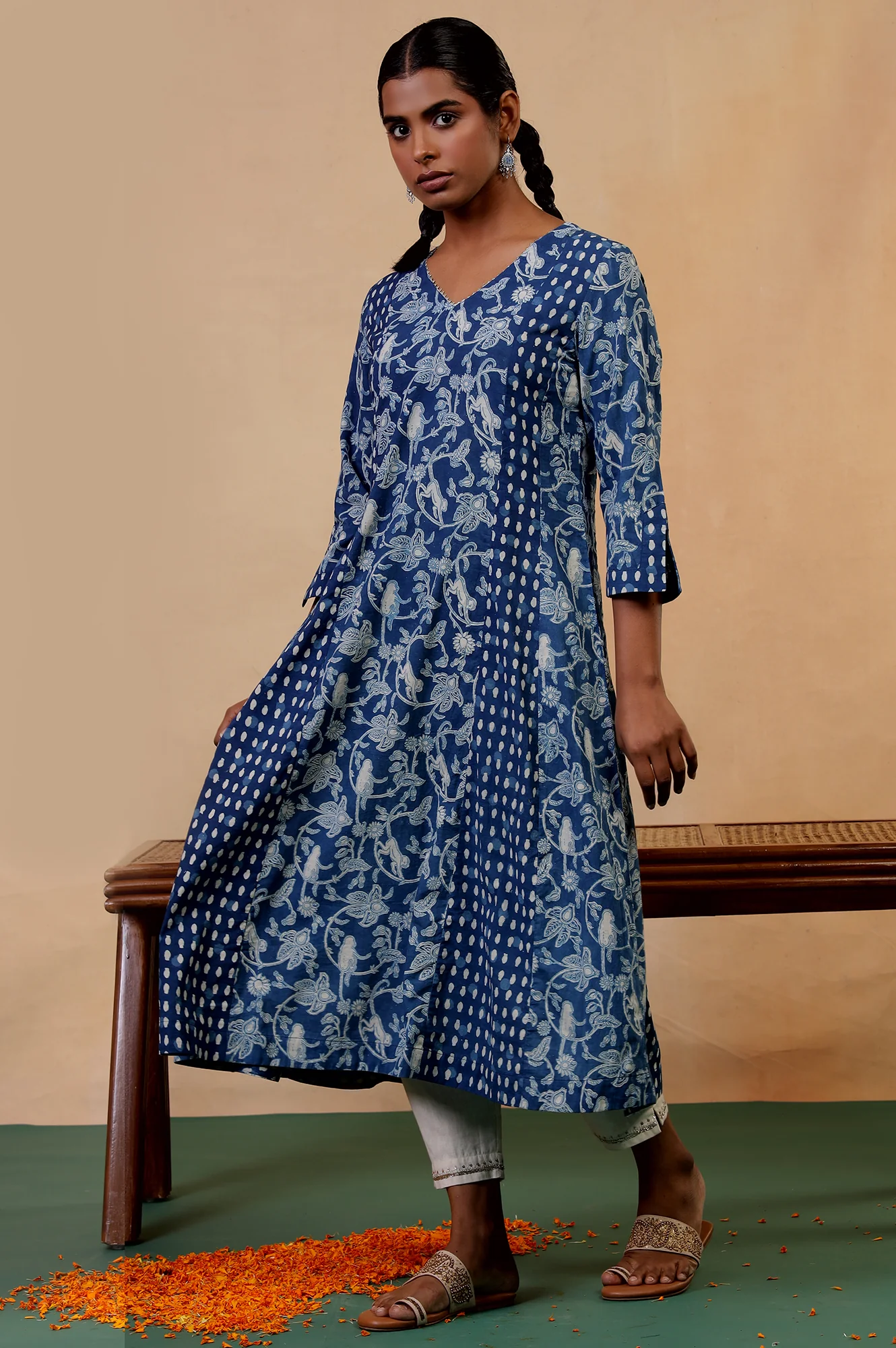 Folksong Indigo Blue Tropical Gotta Patti Cotton Flared Anarkali Kurta - Image 5