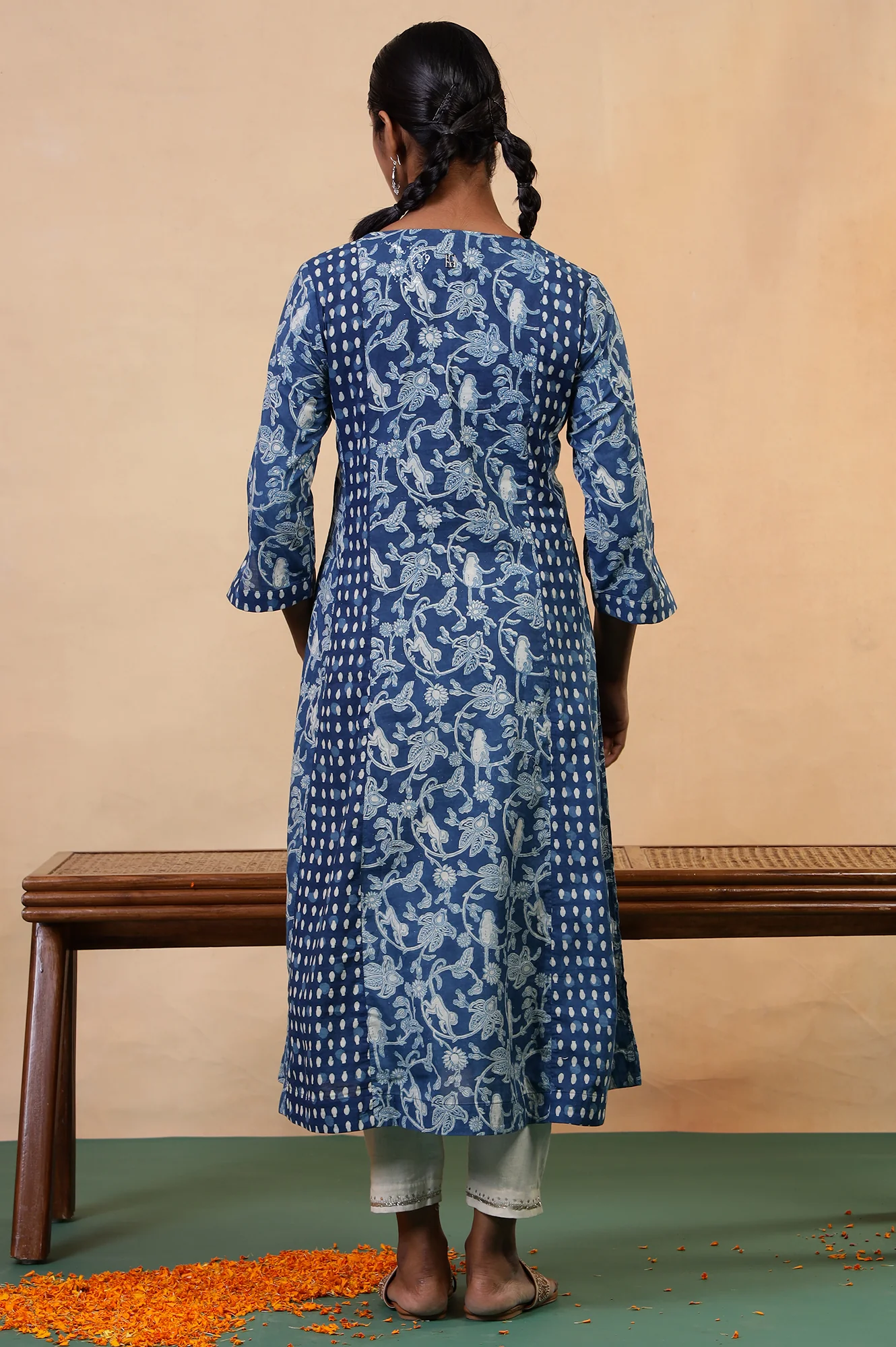 Folksong Indigo Blue Tropical Gotta Patti Cotton Flared Anarkali Kurta - Image 6