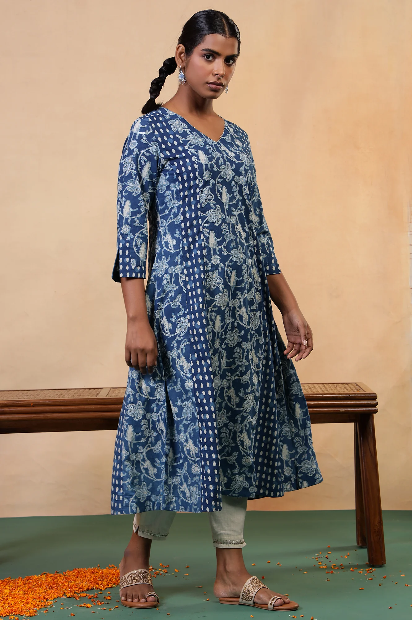 Folksong Indigo Blue Tropical Gotta Patti Cotton Flared Anarkali Kurta - Image 7