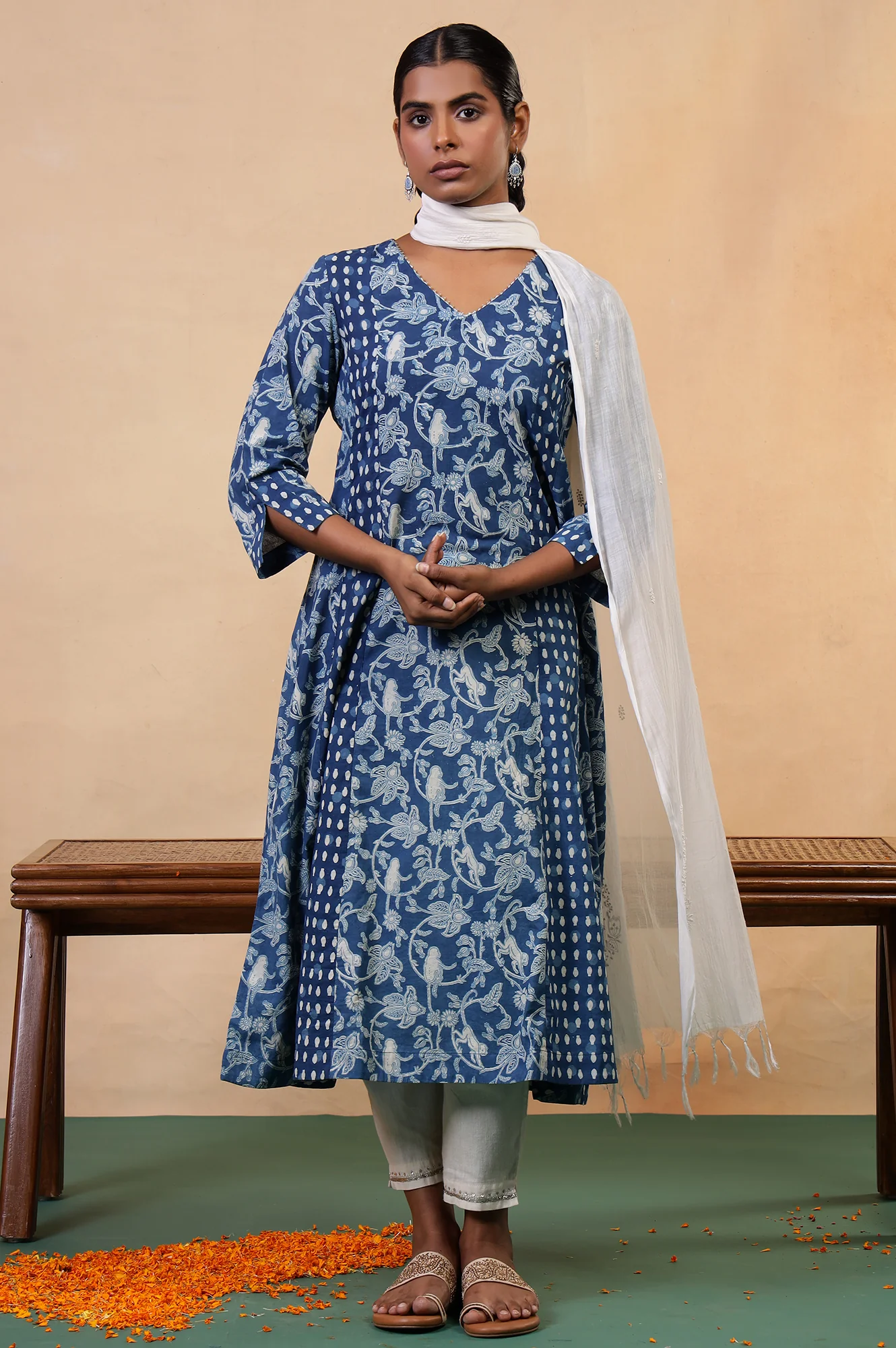 Folksong Indigo Blue Tropical Gotta Patti Cotton Flared Anarkali Kurta - Image 8