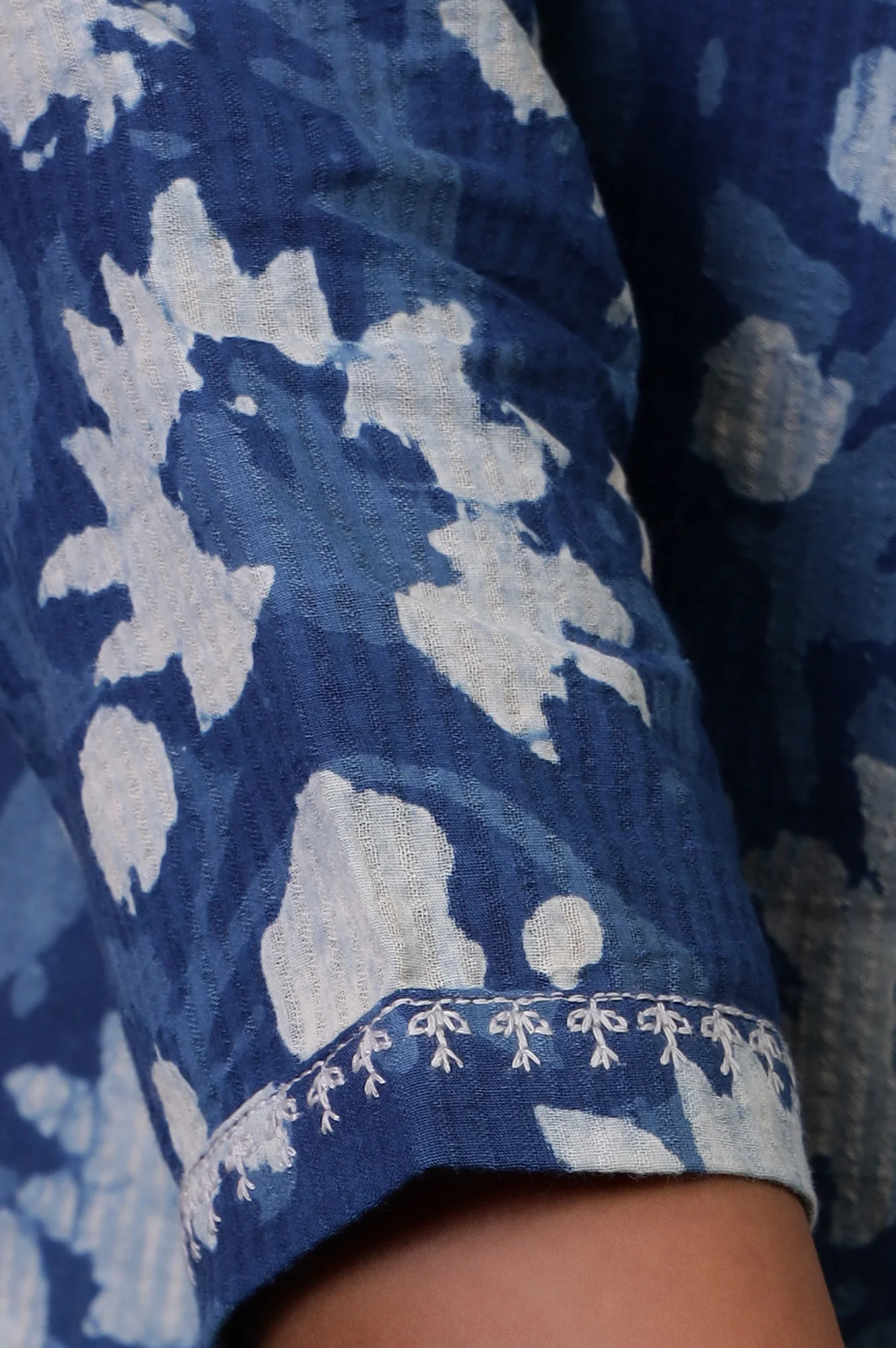 Folksong Indigo Floral Kantha Hand Block Printed Cotton Straight Kurta - Image 8