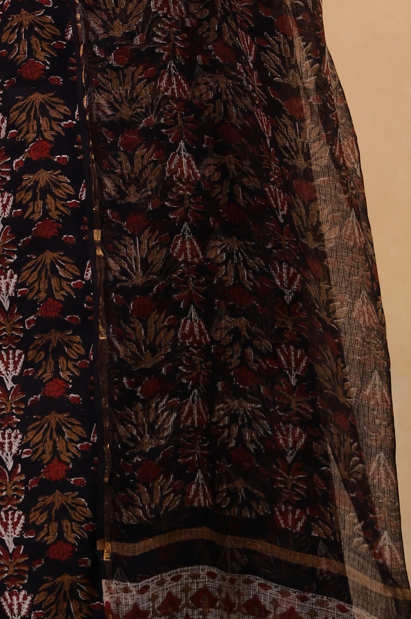 Folksong Iron Black Cotton Straight-Fit Floral Hand Block Printed Kurta, Pyjama and Dupatta Set - Image 10