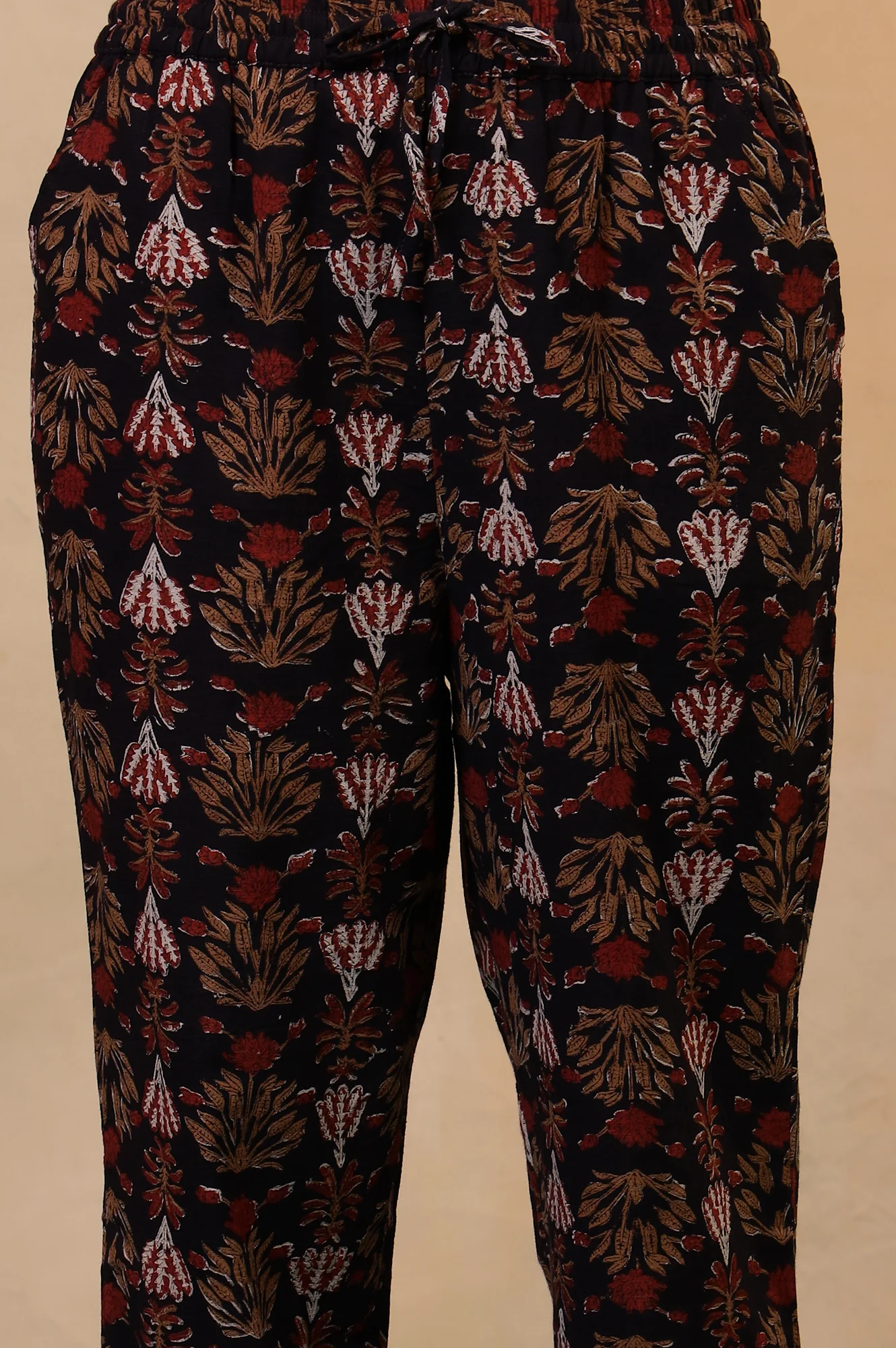 Folksong Iron Black Cotton Straight-Fit Floral Hand Block Printed Kurta, Pyjama and Dupatta Set - Image 8