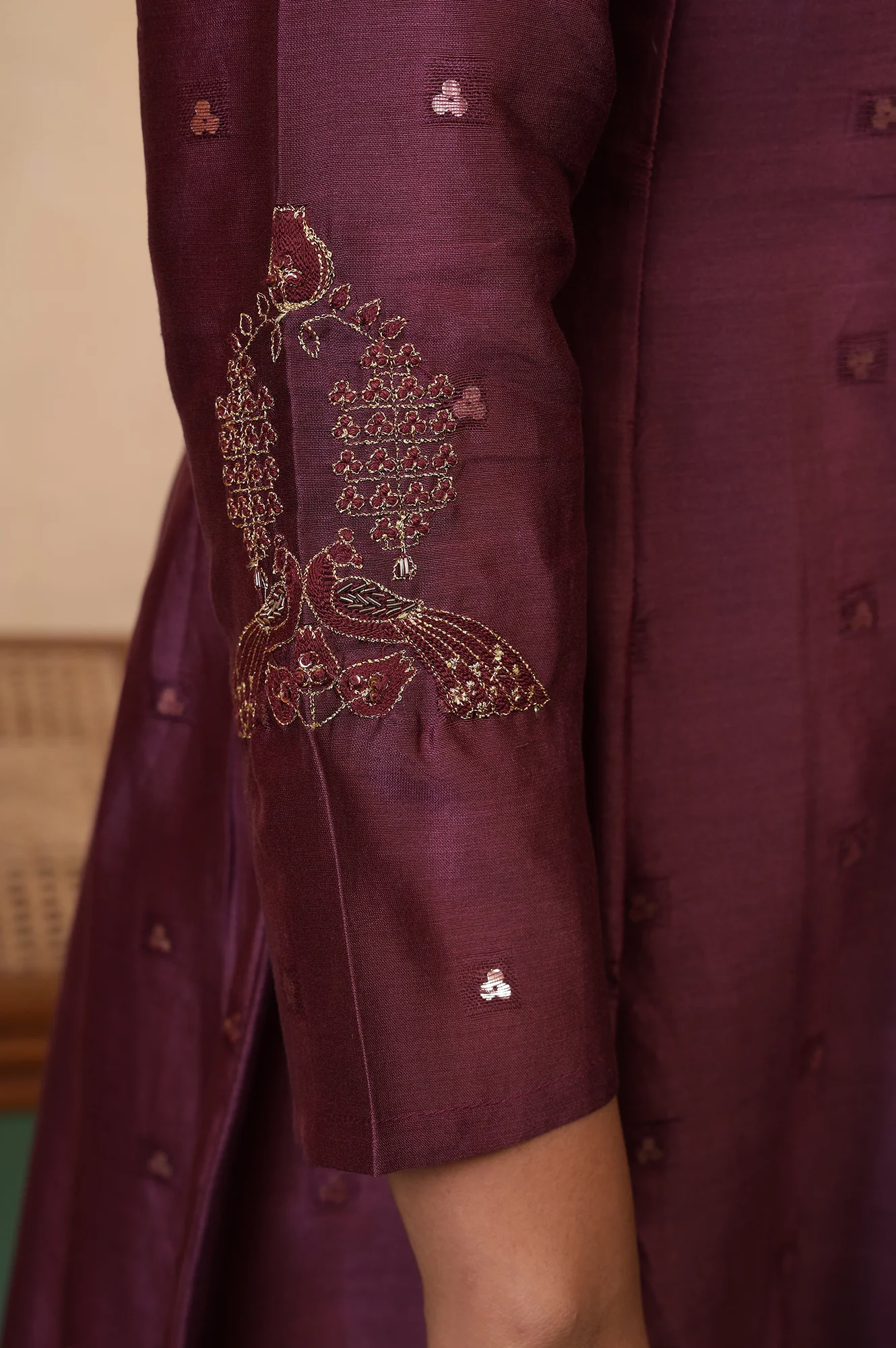 Folksong Windsor Wine Cotton-Silk Flared Sequined Regular Kurta - Image 8