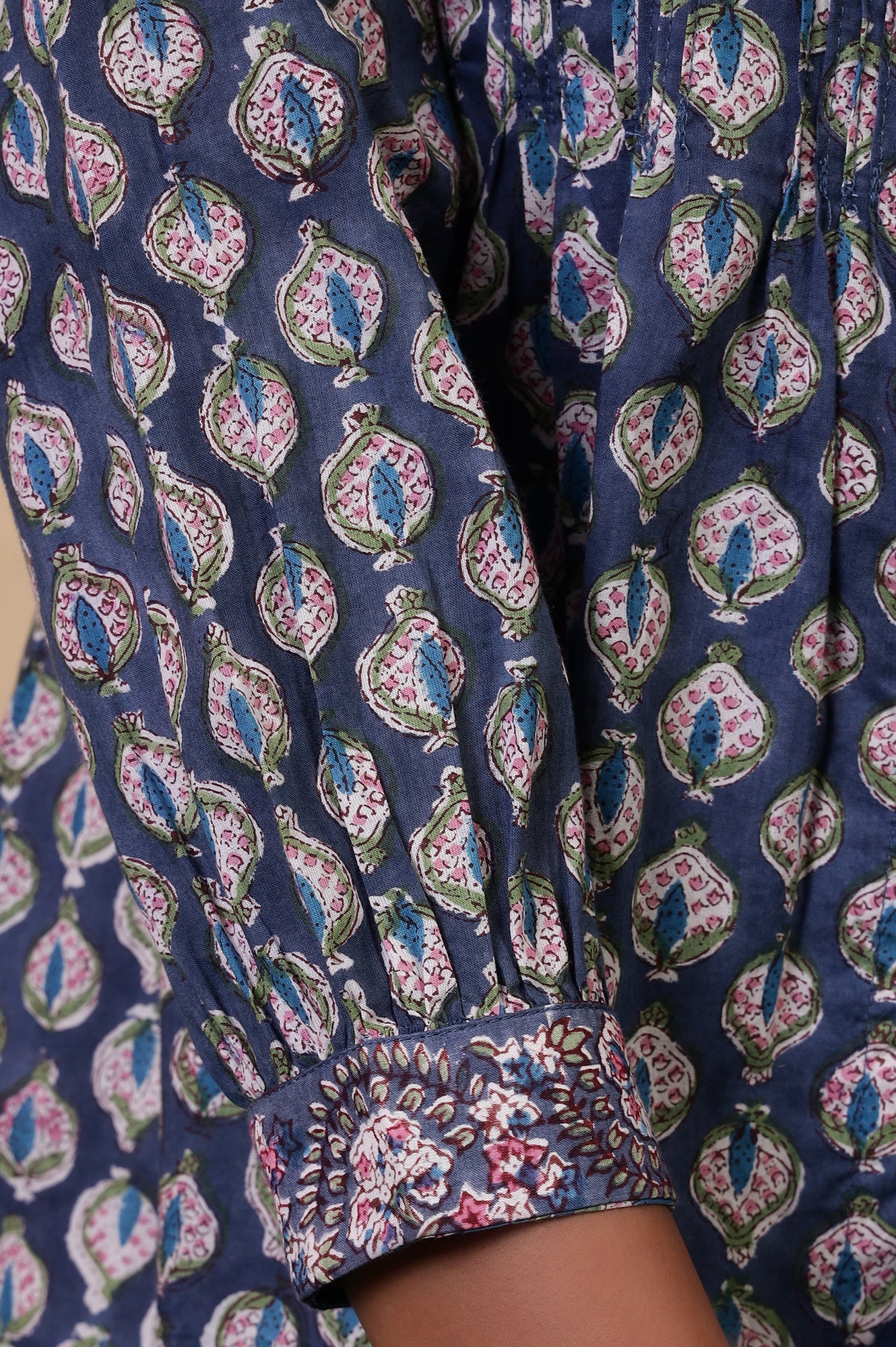 Folksong Yale Blue Ethnic Motif Mirror Work Cotton A-Line Tunic - Image 8
