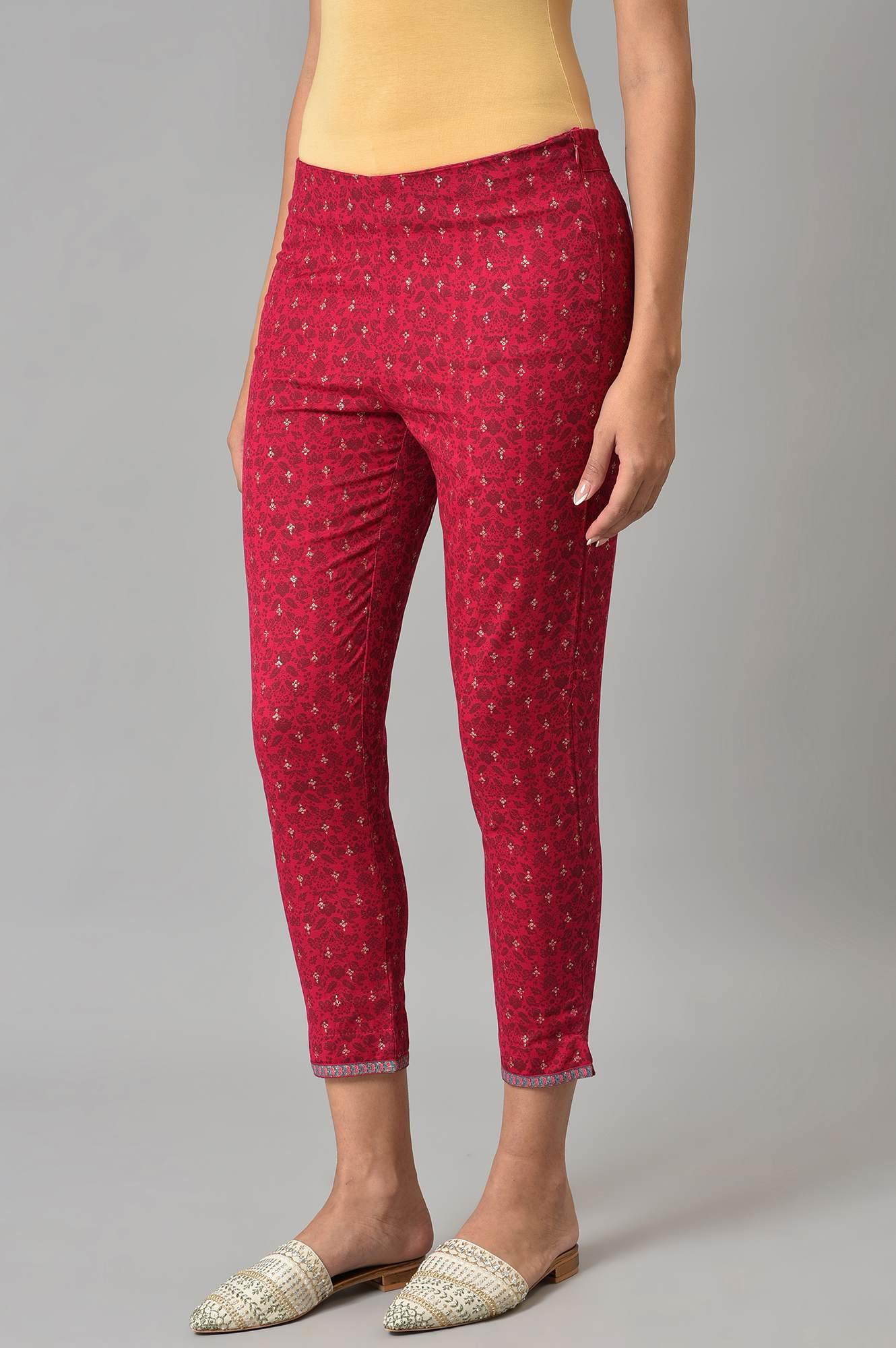 Fuchsia Pink Floral Printed Slim Pants - Image 3