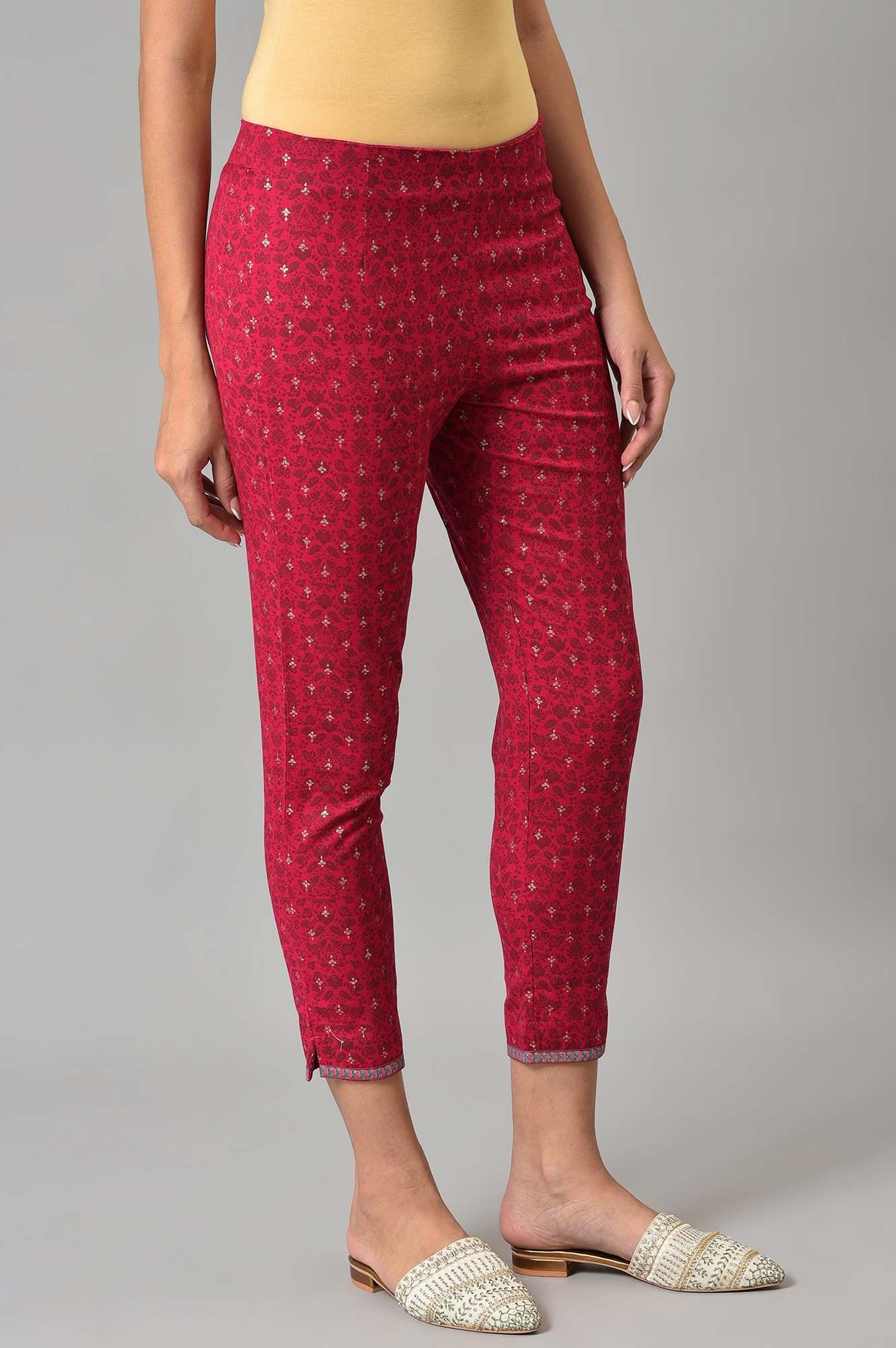 Fuchsia Pink Floral Printed Slim Pants - Image 4