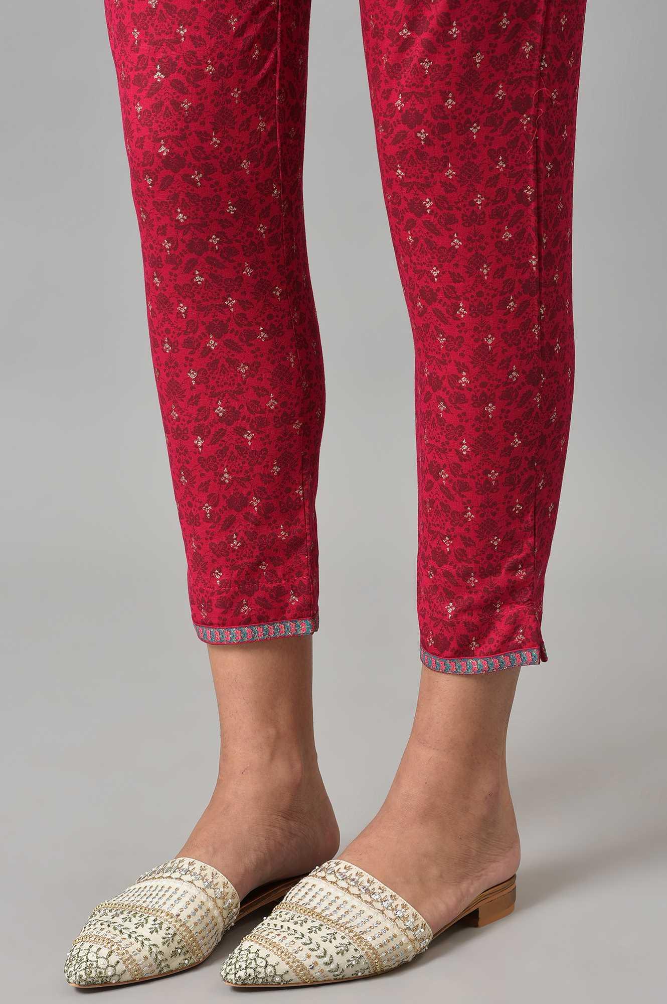 Fuchsia Pink Floral Printed Slim Pants - Image 8