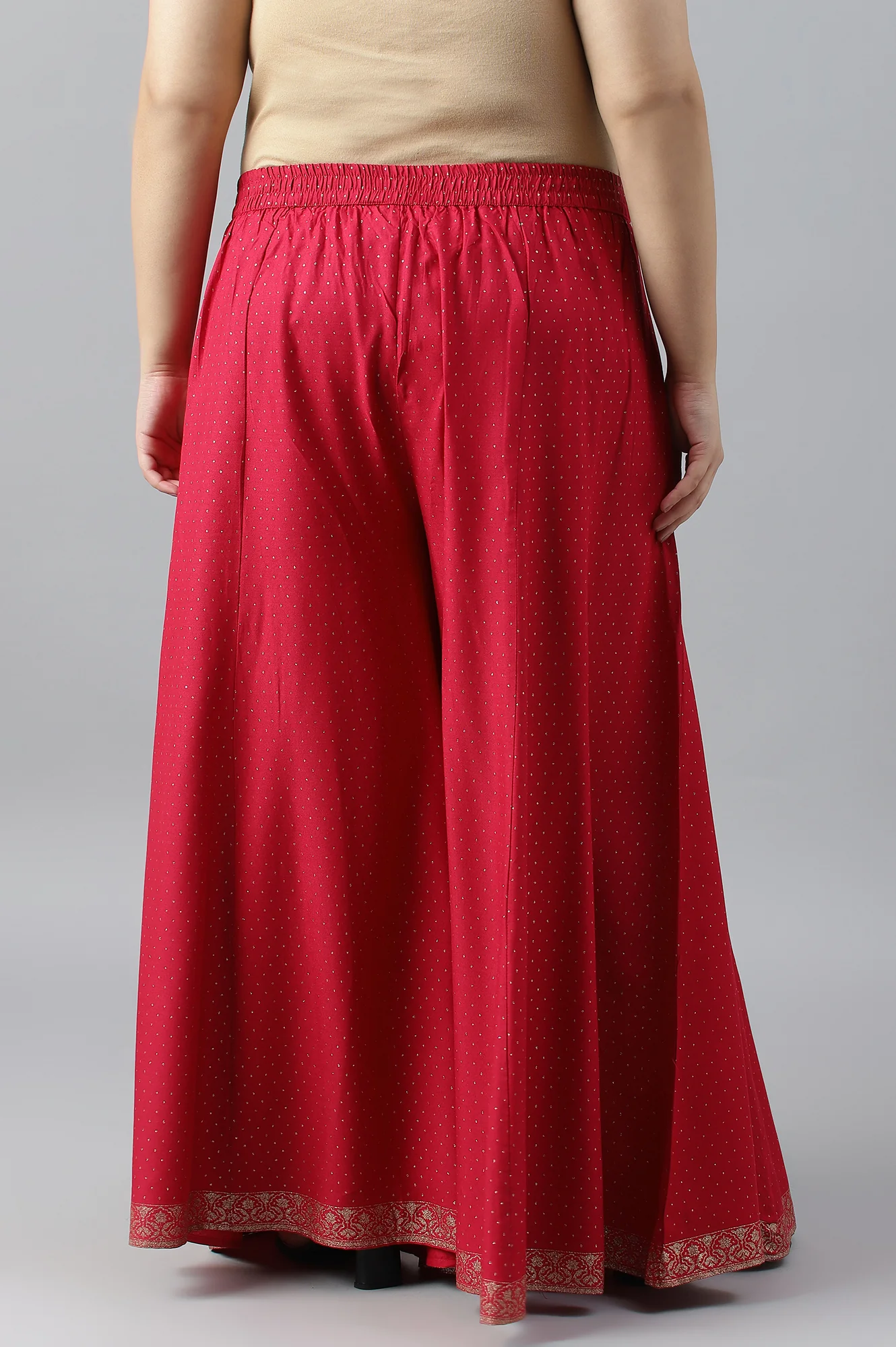 Fuchsia Pink Glitter Printed Plus Size Culottes - Image 2