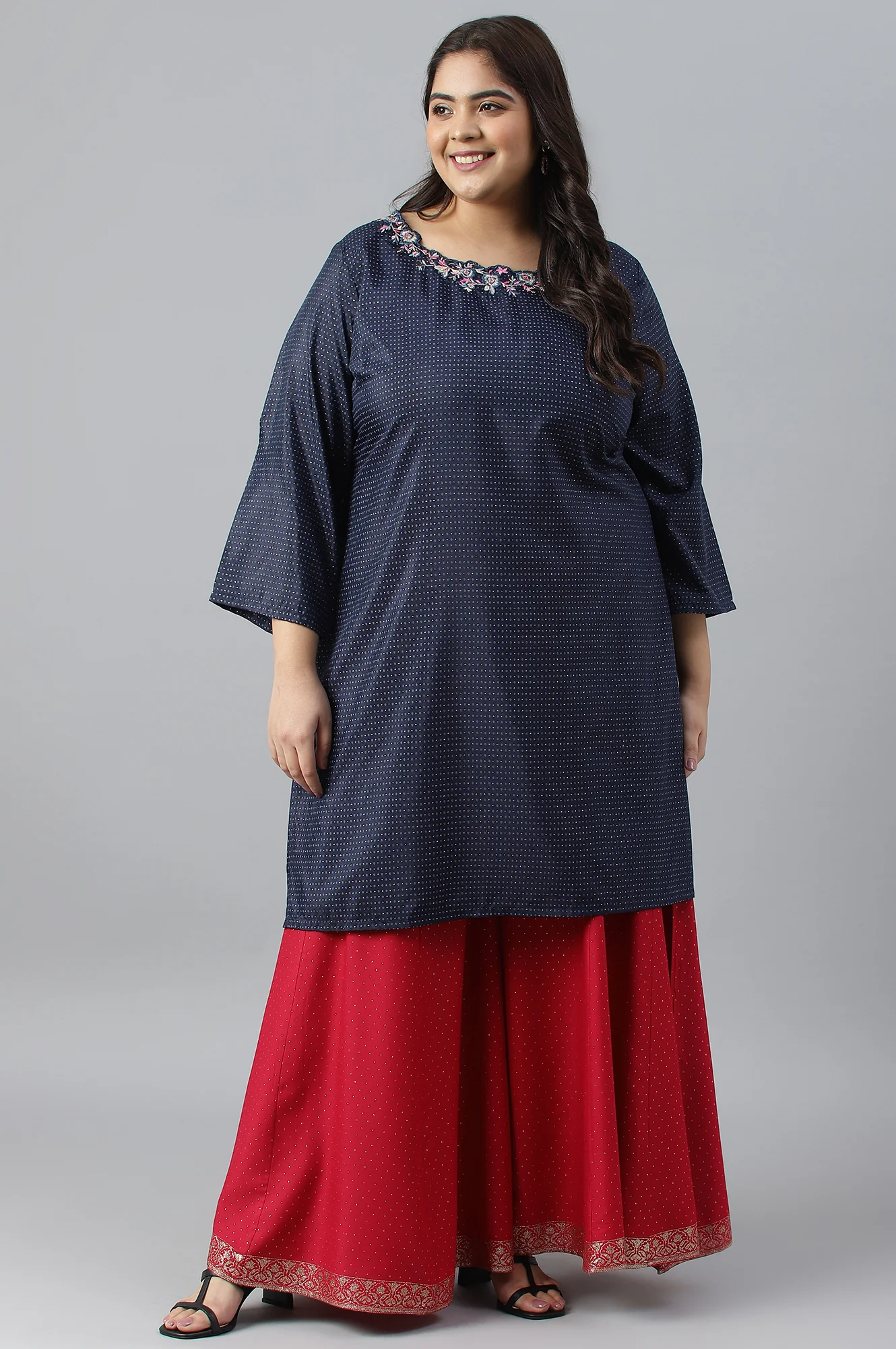 Fuchsia Pink Glitter Printed Plus Size Culottes - Image 6