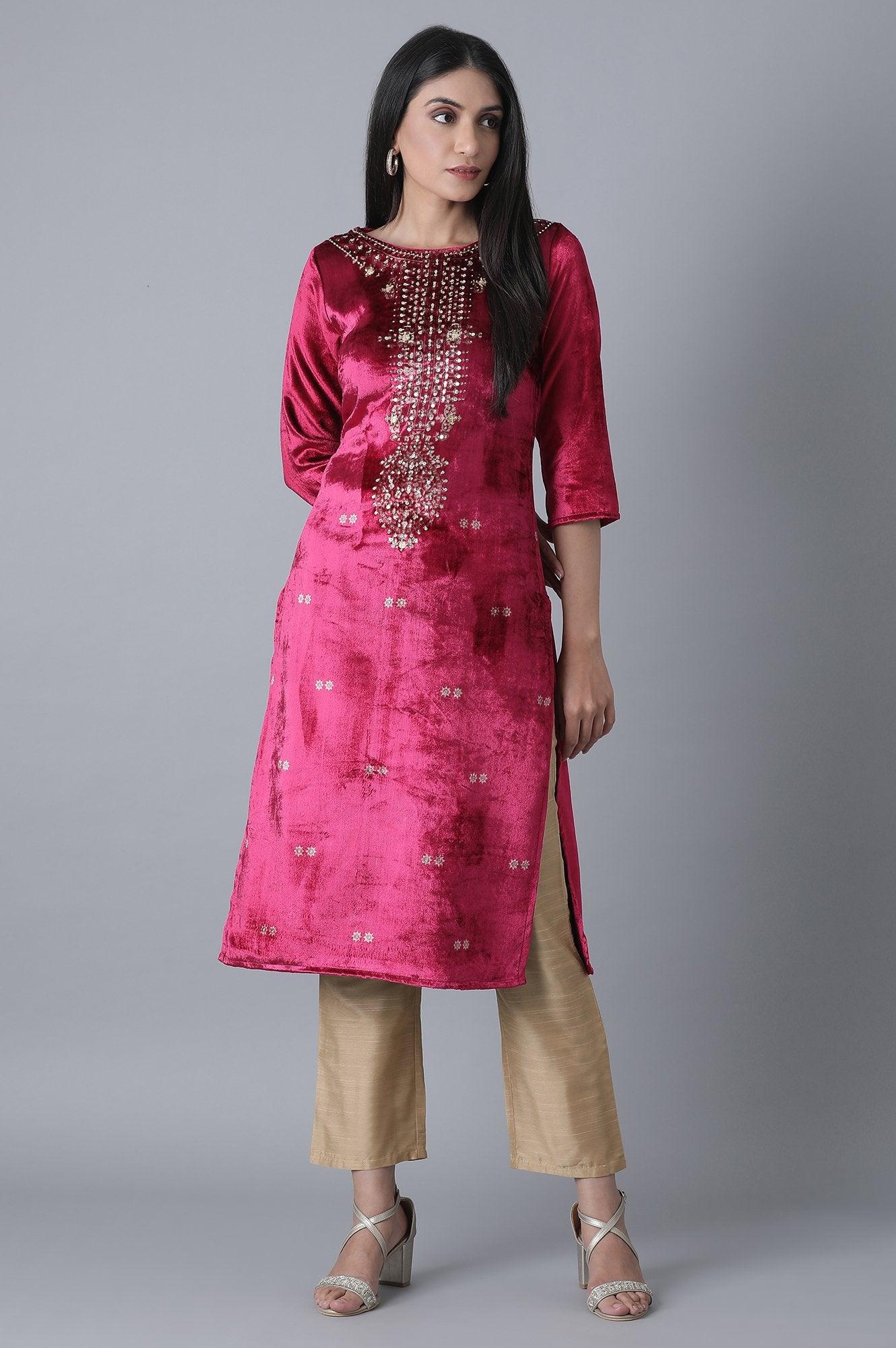 Fuchsia Printed Velvet kurta
