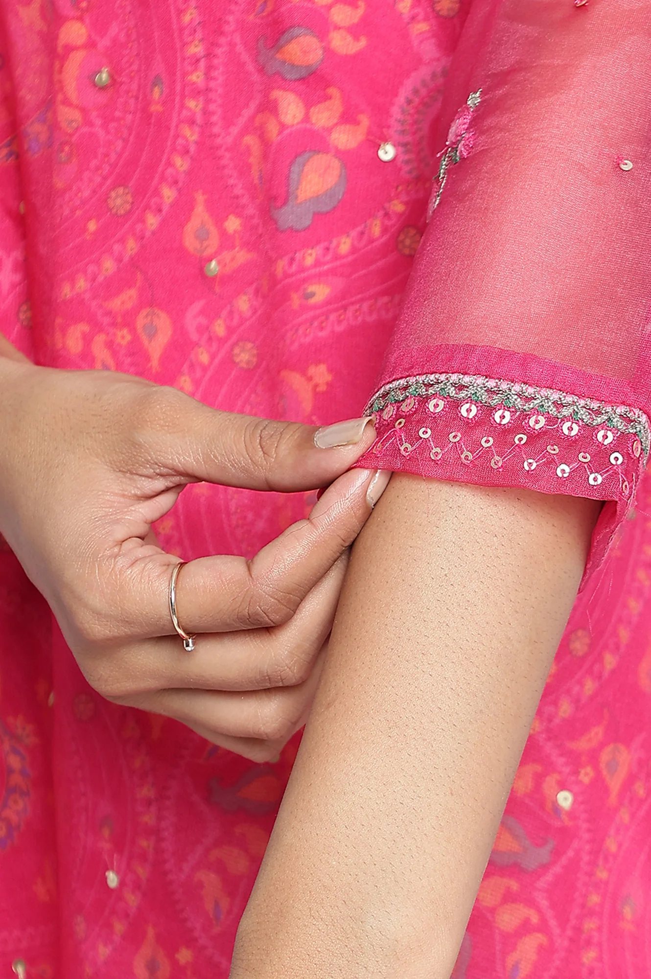 Fuschia Pink Printed Rayon Straight Kurta, Straight Pant and Dupatta Set - Image 6