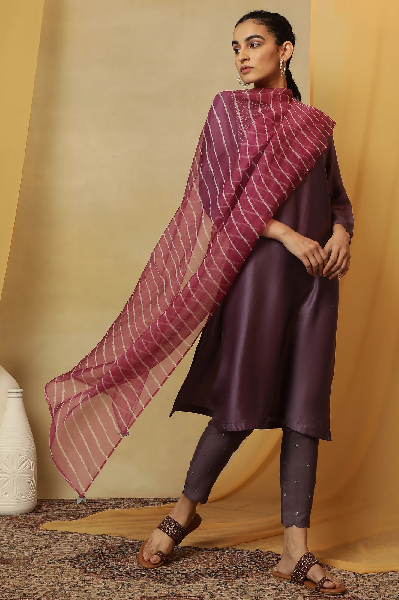 Fuschia Shibori Silk Organza Dupatta - Image 2
