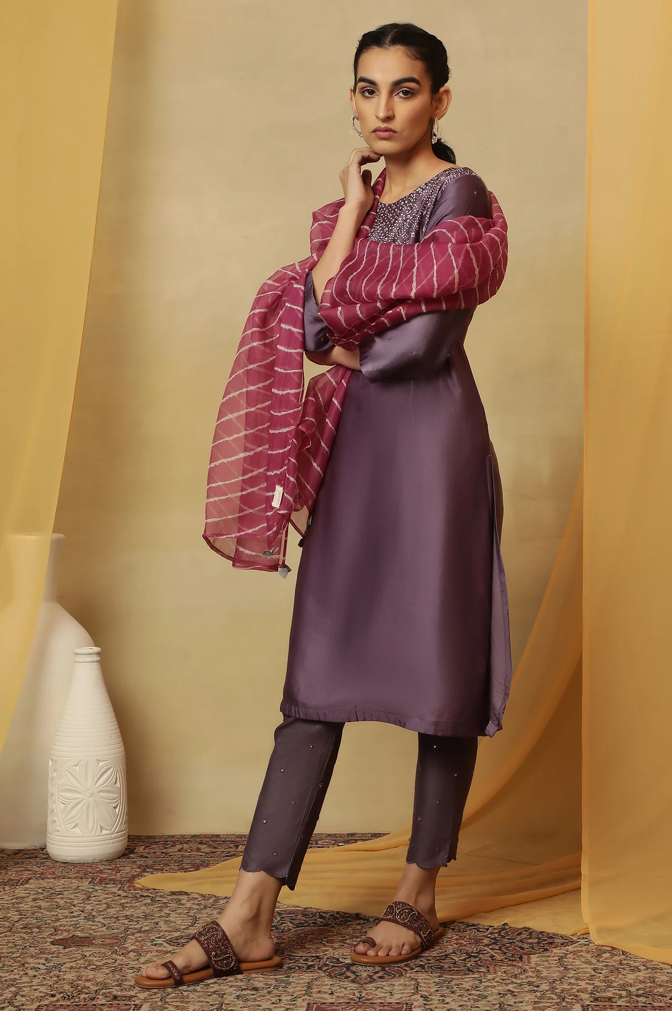 Fuschia Shibori Silk Organza Dupatta - Image 5