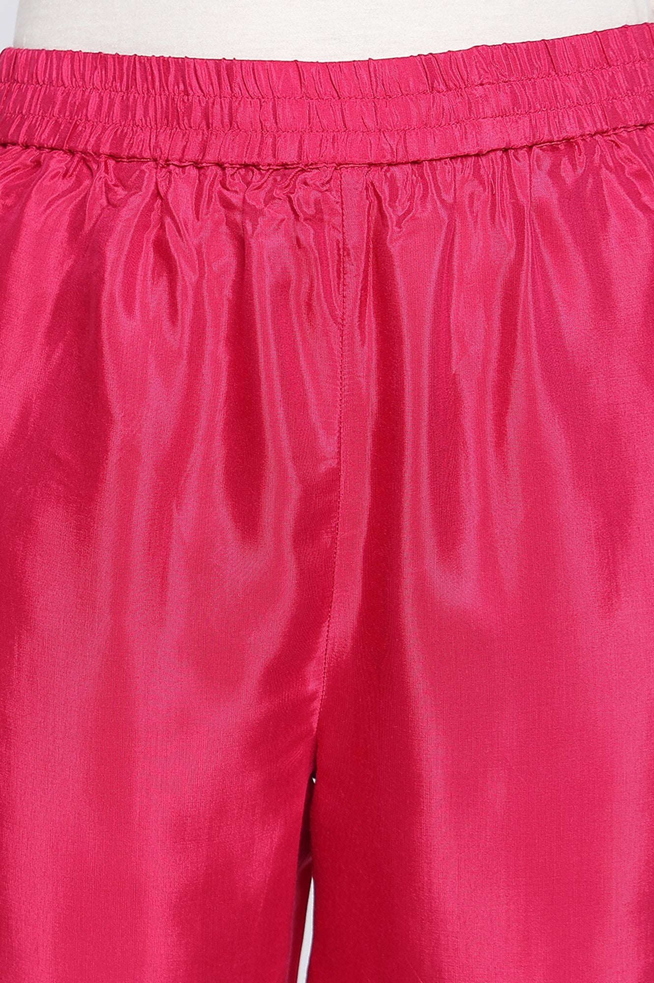 Fuschia Solid Printed Shantung Straight Kurta, Straight Pant and Dupatta Set - Image 7