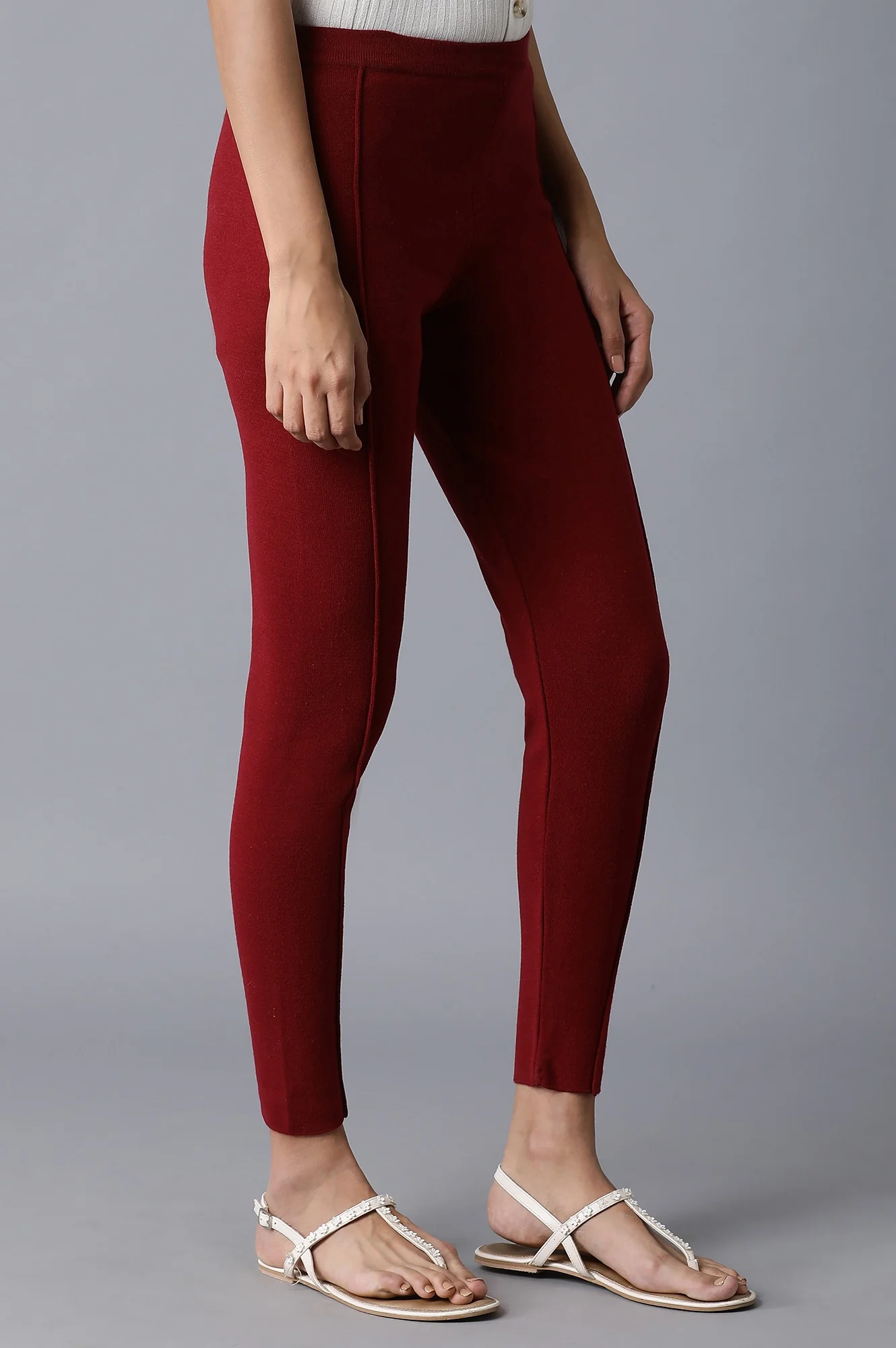 Garnet Red Pintuck Basic Leggings - Image 4