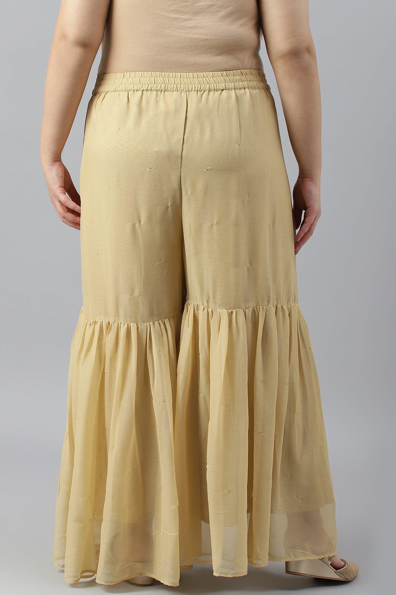 Gold Chiffon Flared Plus Size Sharara - Image 2