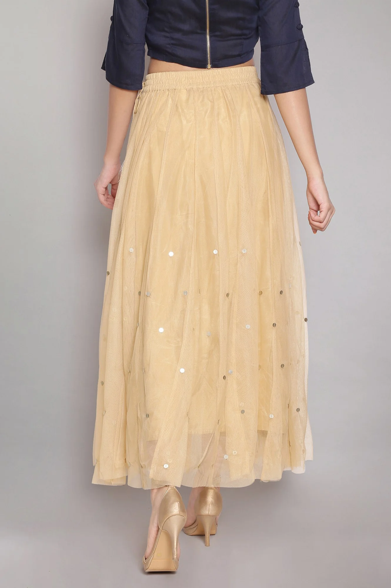 Gold Sequined Mesh Skirt - Image 2
