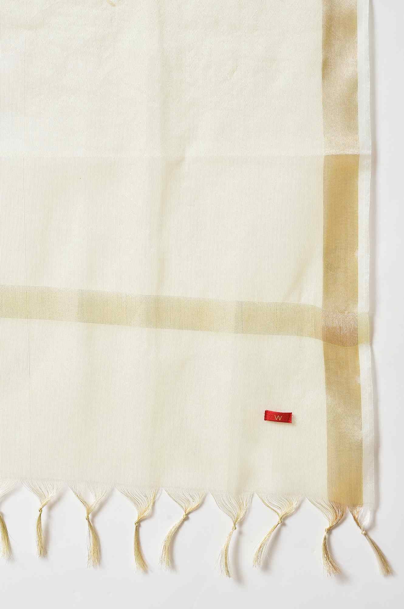 Gold Organza Dupatta With Zari Woven - Image 4
