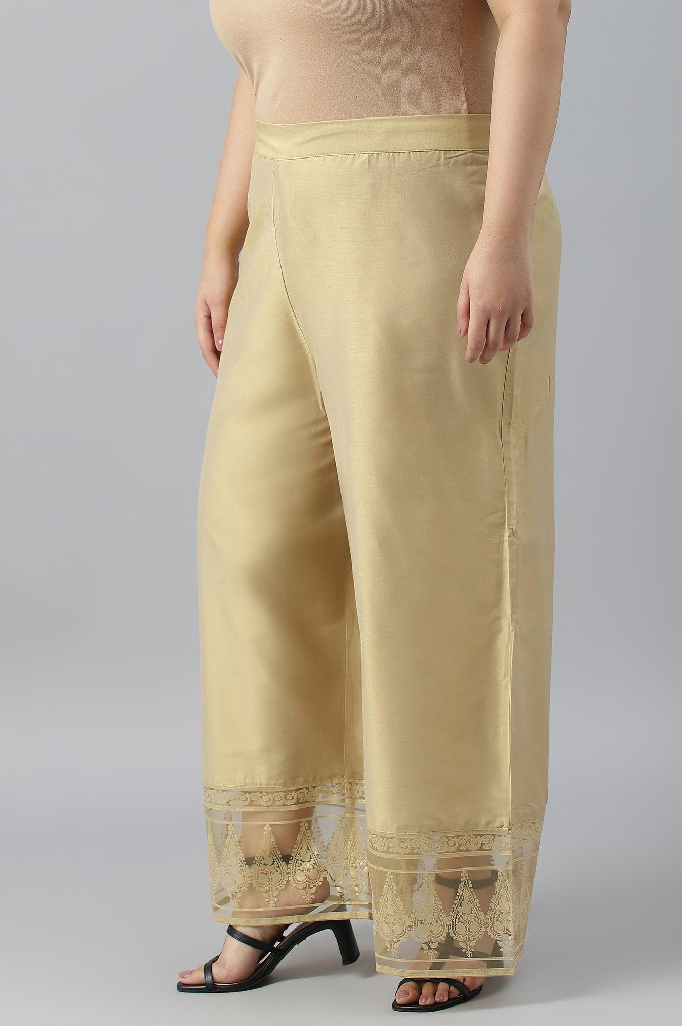 Gold Plus Size Parallel Pants With Brasso Panel - Image 3