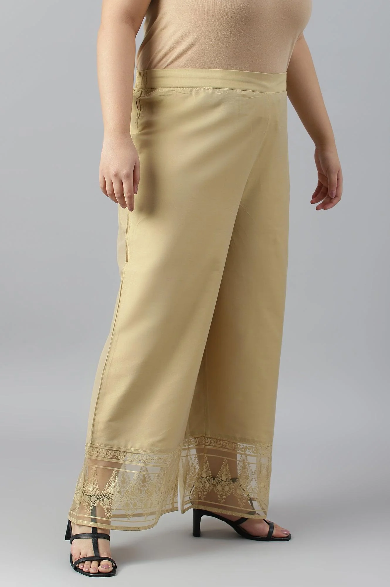 Gold Plus Size Parallel Pants With Brasso Panel - Image 4