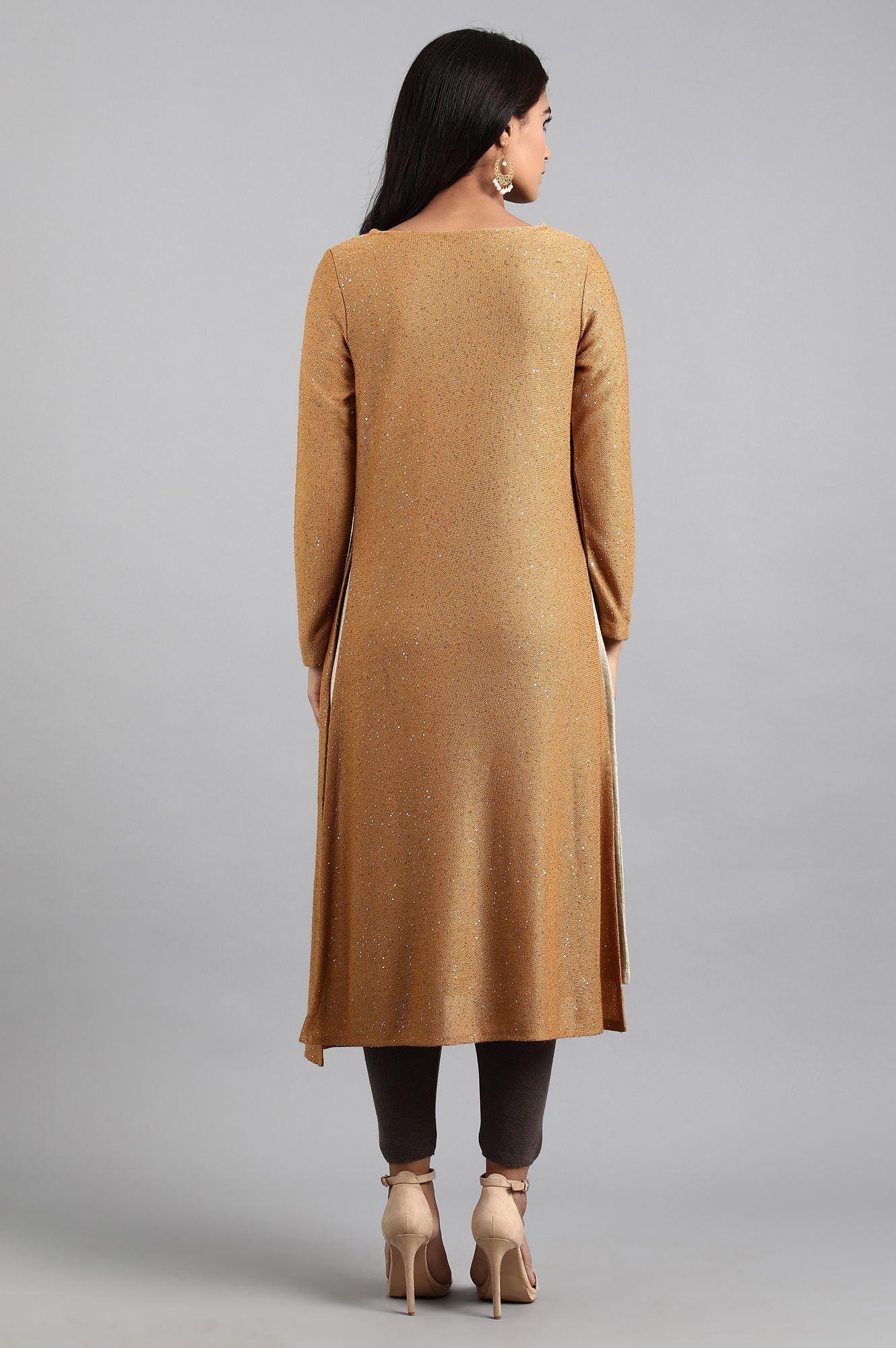 Gold Round Neck Winter kurta - Image 2
