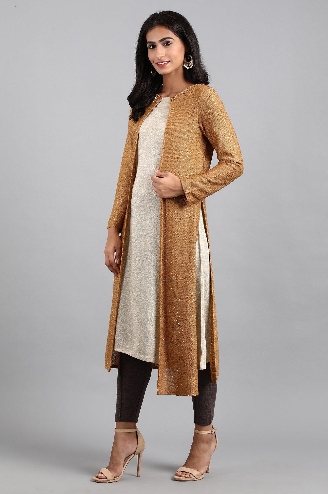 Gold Round Neck Winter kurta - Image 3
