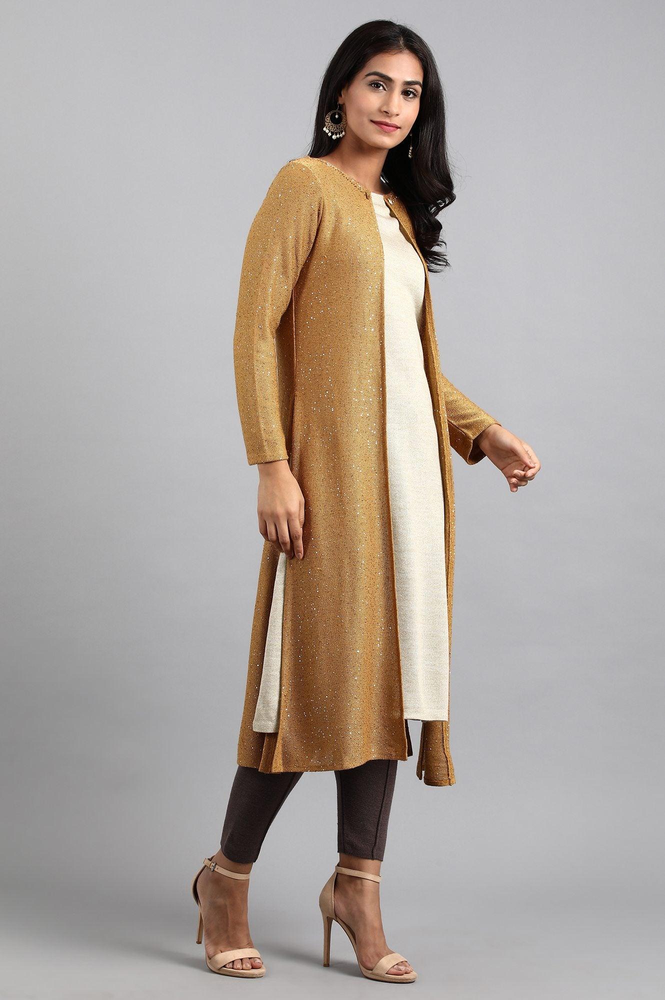 Gold Round Neck Winter kurta - Image 4