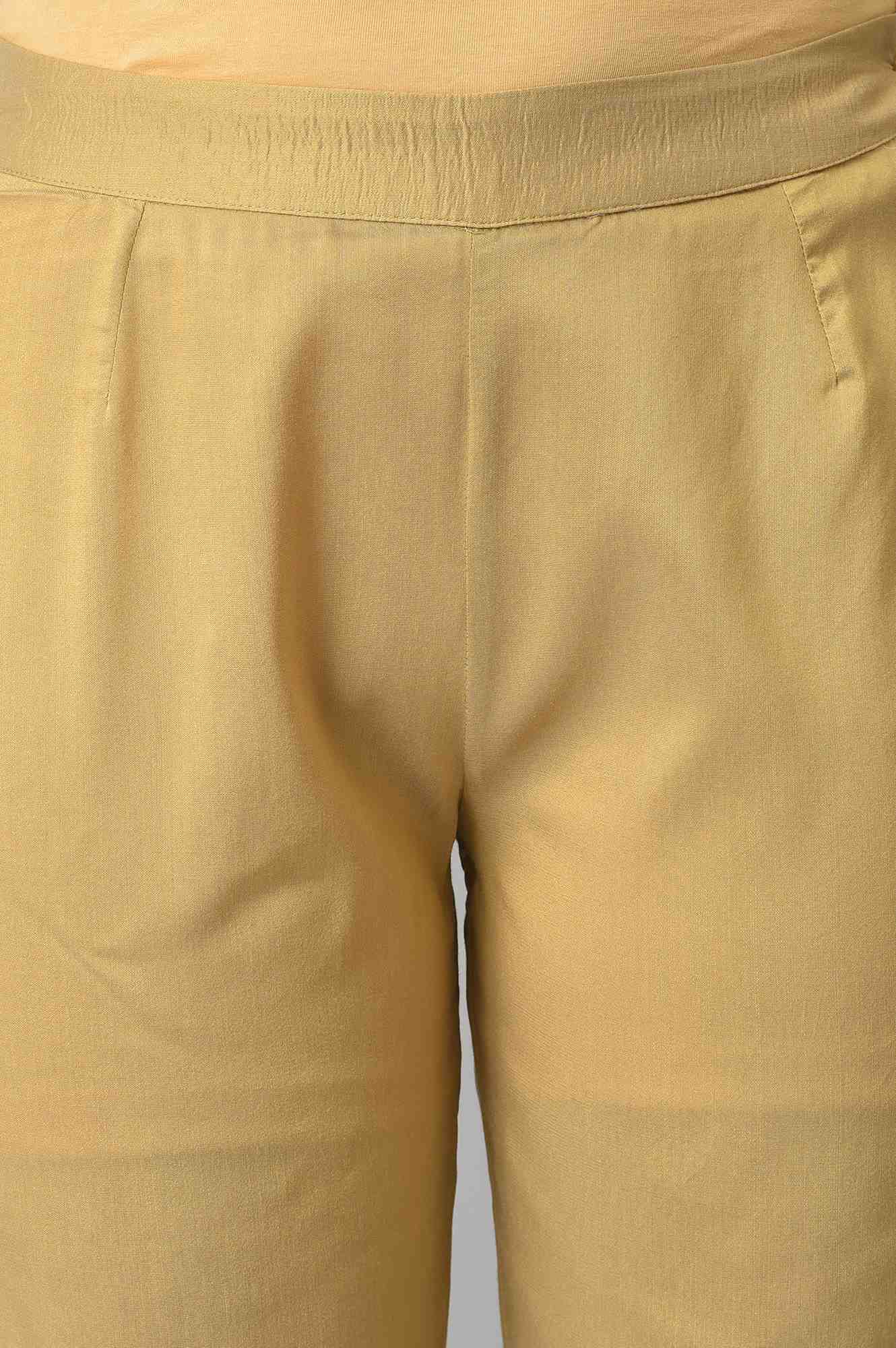 Gold Solid Pearl Detailing Straight Woven Slim Pant - Image 6