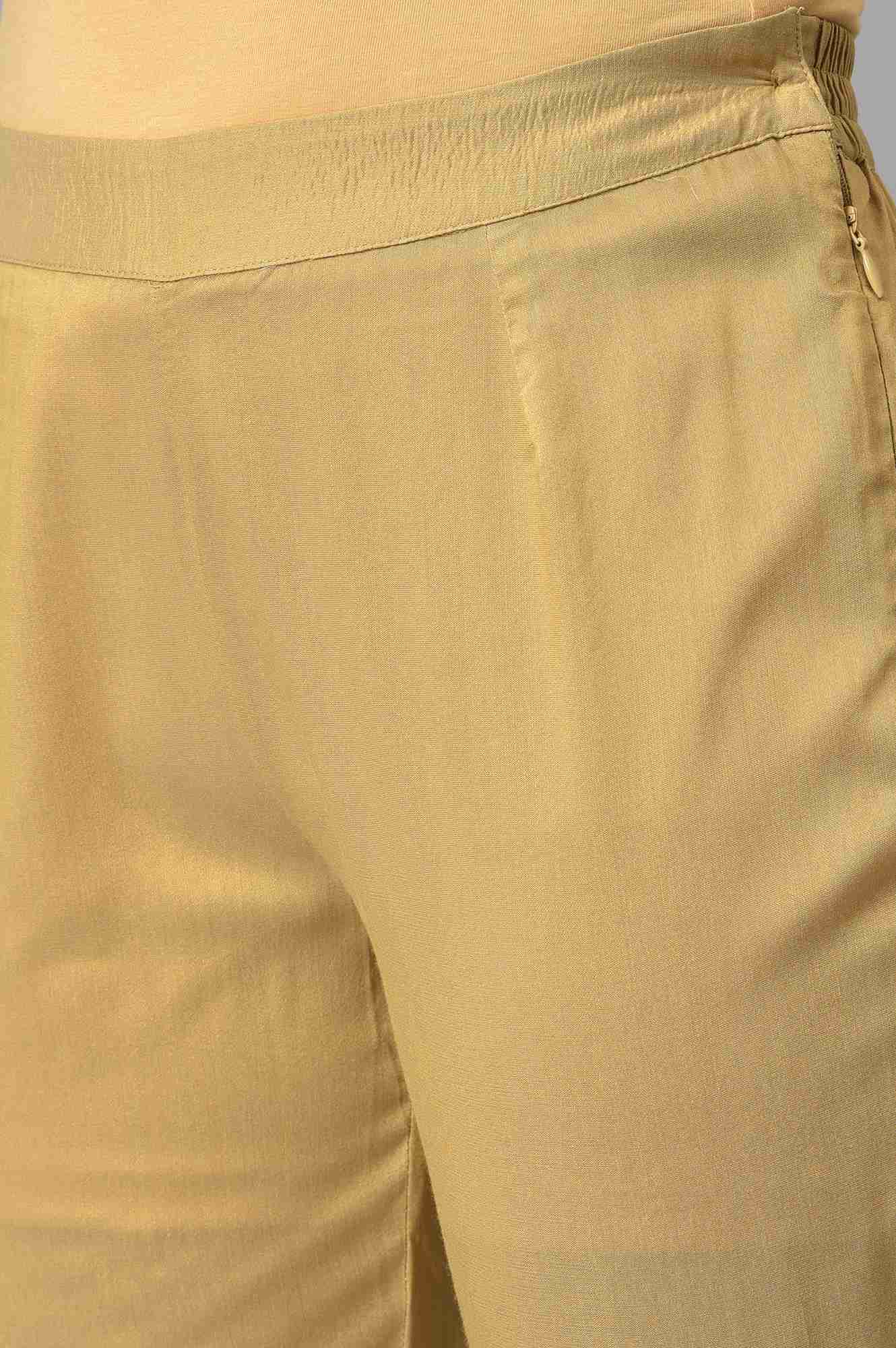 Gold Solid Pearl Detailing Straight Woven Slim Pant - Image 7