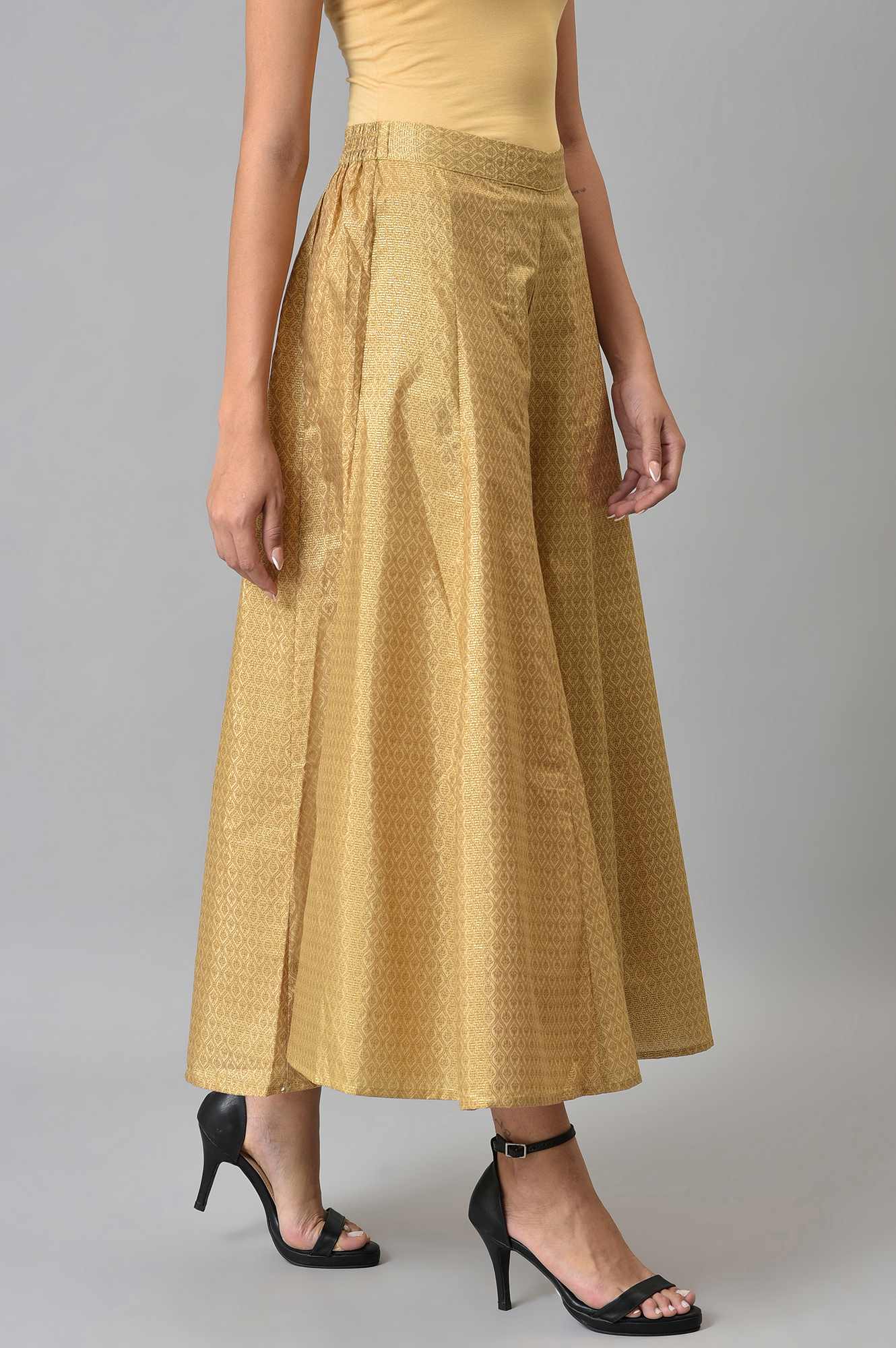 Gold Solid Poly Shantung Women'S Culottes - Image 4