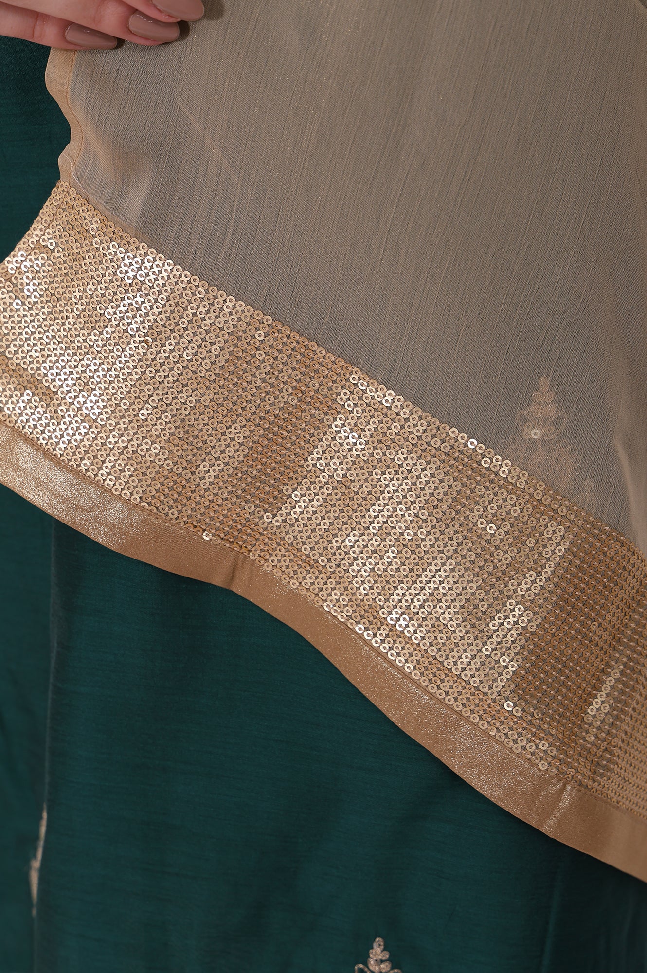 Gold Solid Sequined Chiffon Dupatta - Image 3