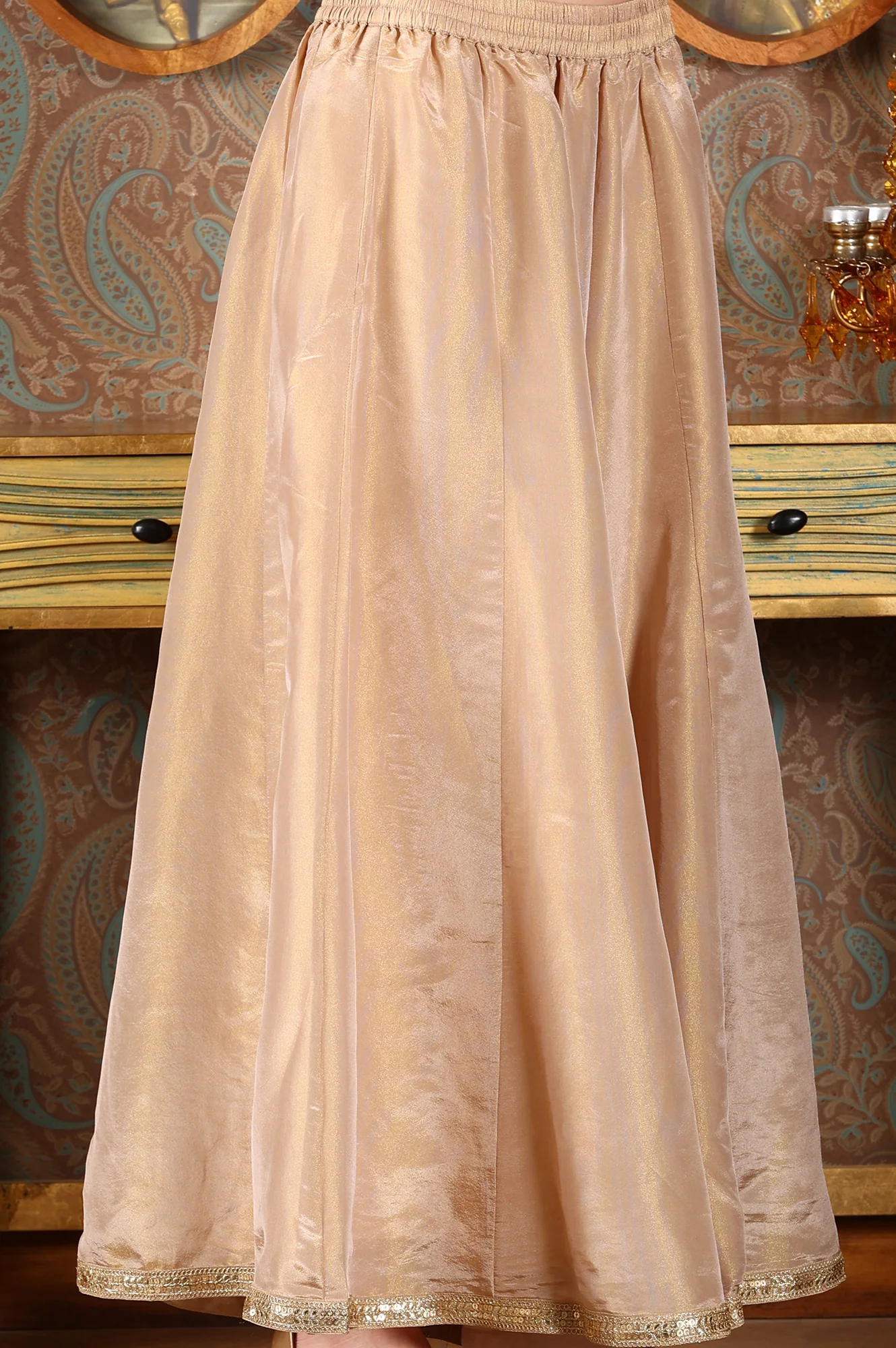 Gold Viscose Zari Embroidered Short Kurta, Flared Pants And Dupatta Set - Image 10