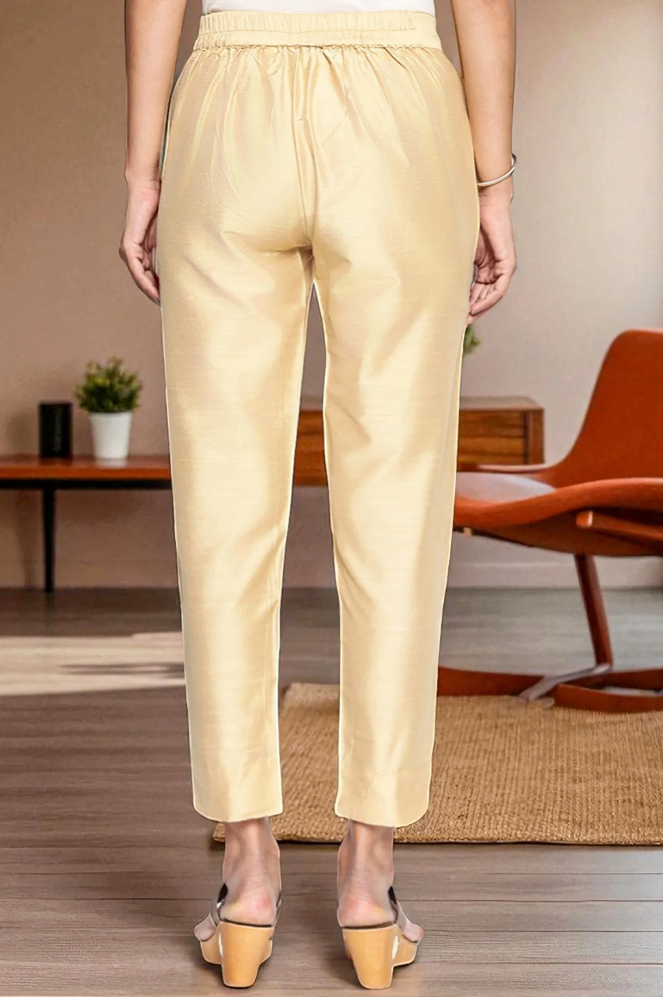 Elleven Women's Gold Yarn Dyed Slim Fit Trousers - Image 4