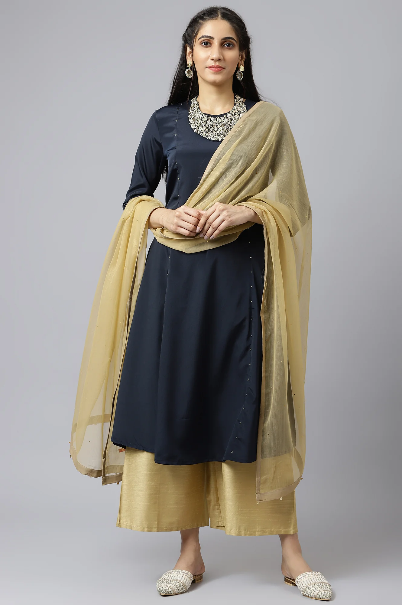 Golden Chiffon Dupatta with Sequin - Image 3