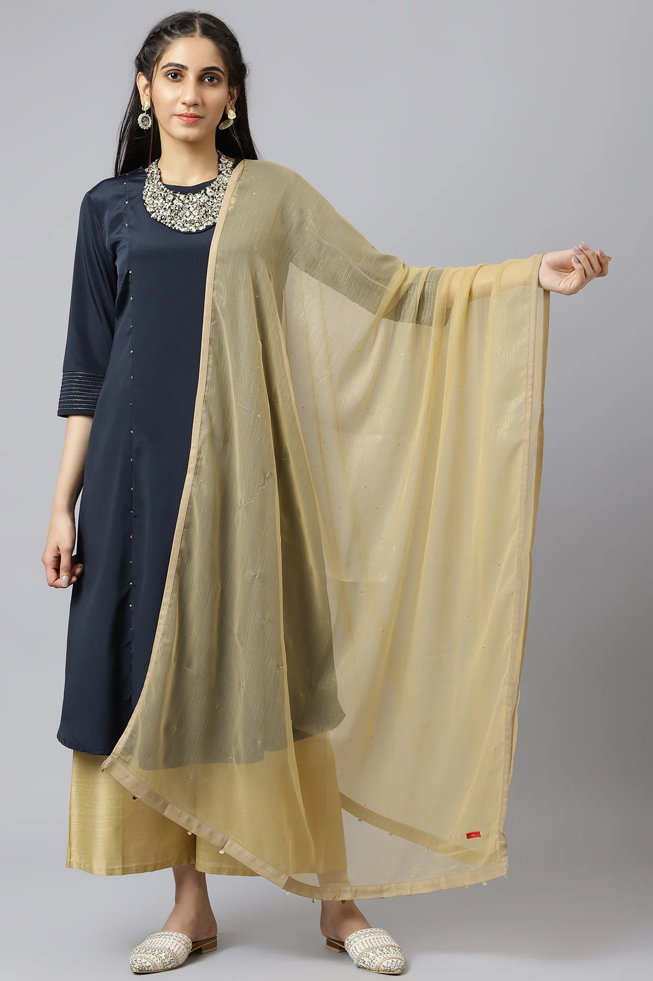 Golden Chiffon Dupatta With Sequin