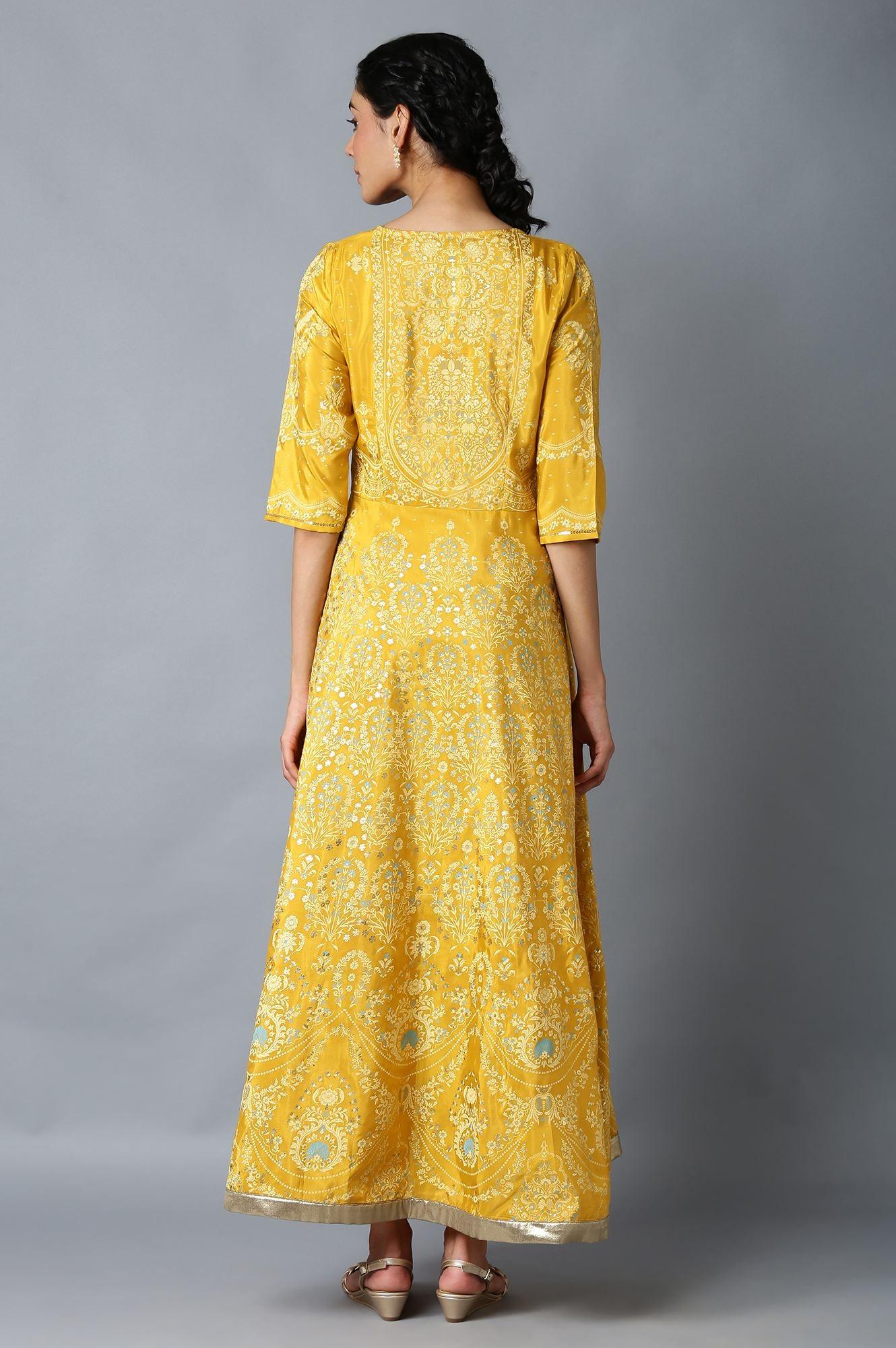 Golden Orange Floral Print Indie Dress - Image 2