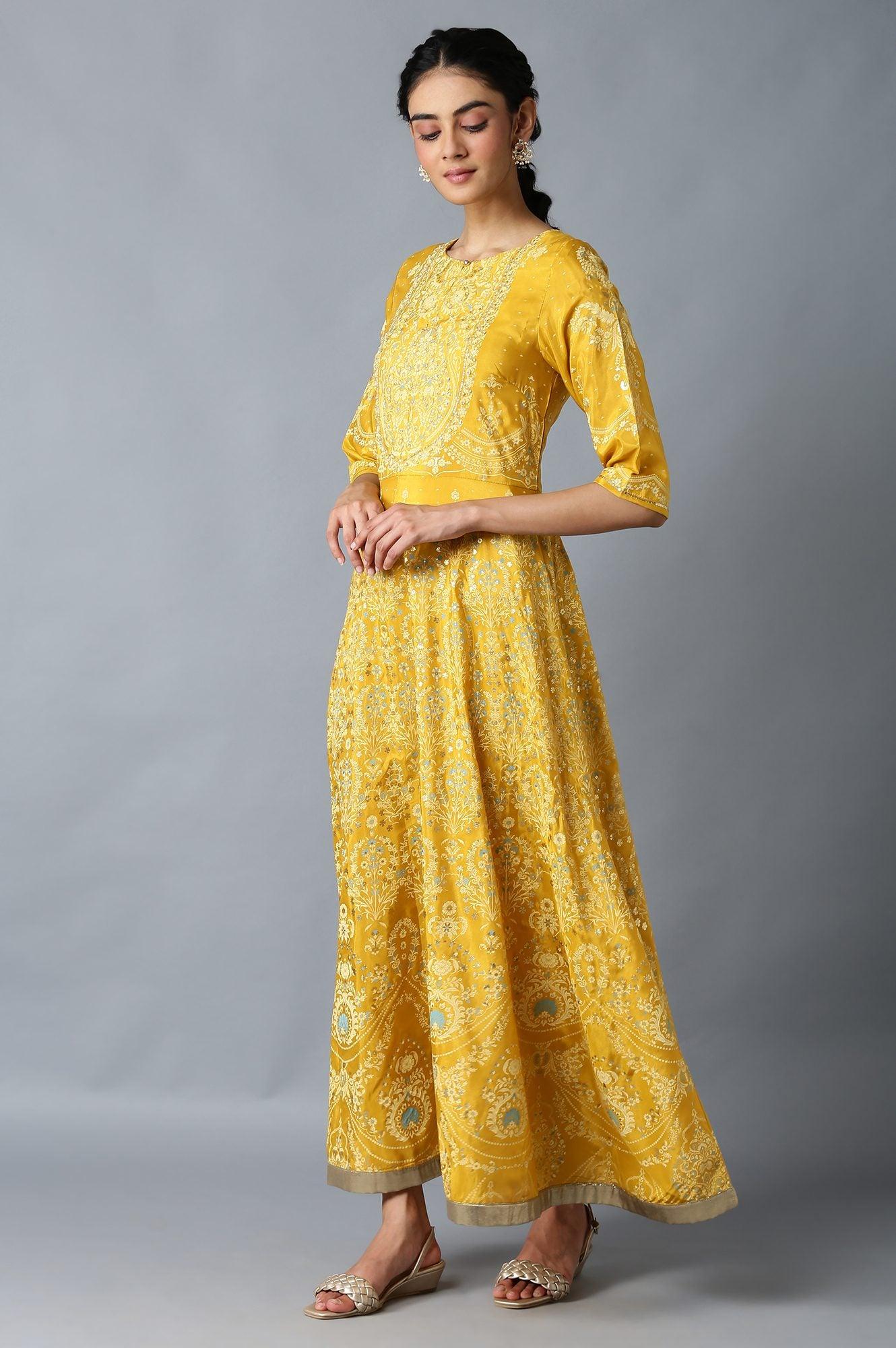 Golden Orange Floral Print Indie Dress - Image 3
