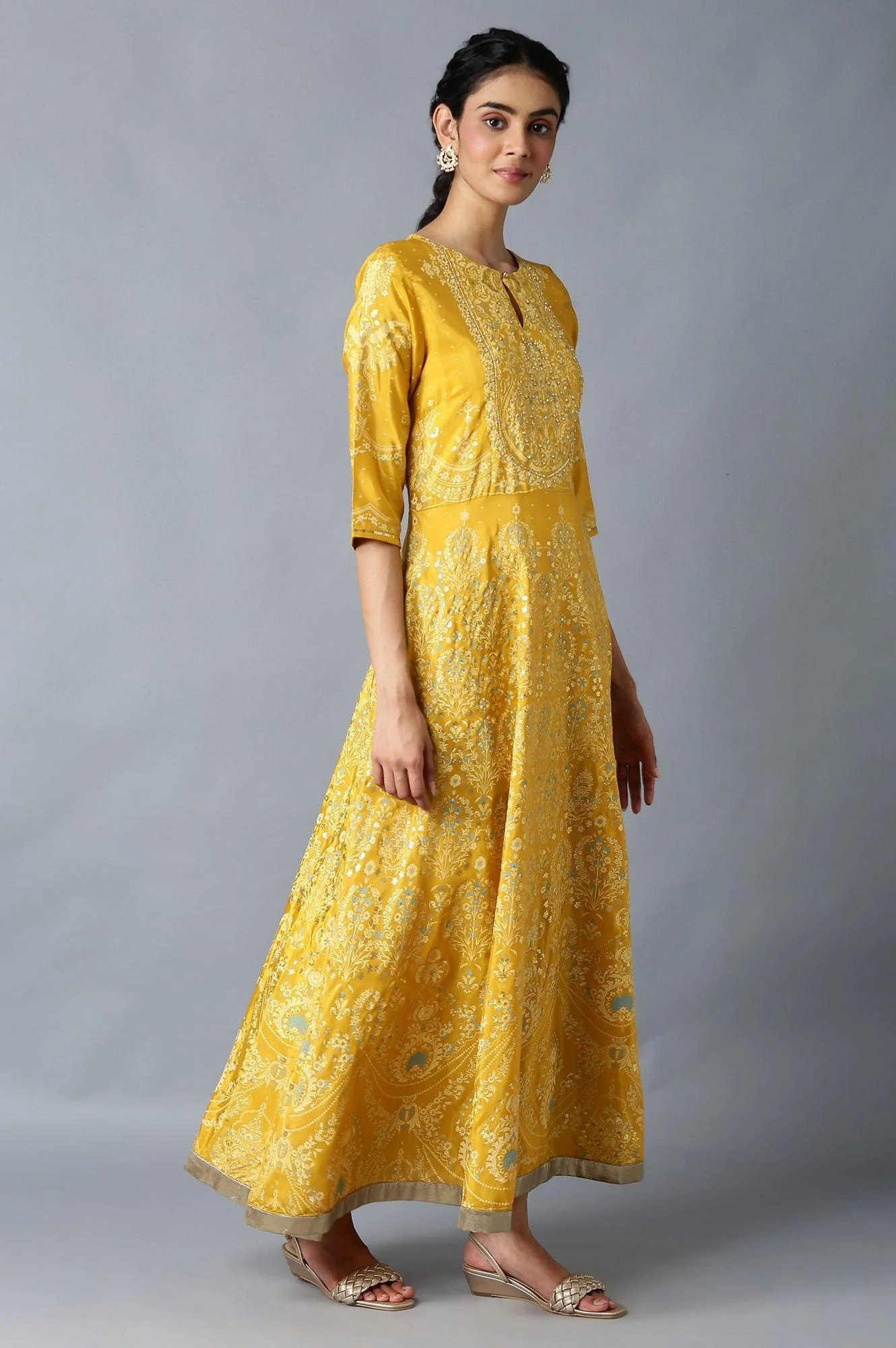 Golden Orange Floral Print Indie Dress - Image 4
