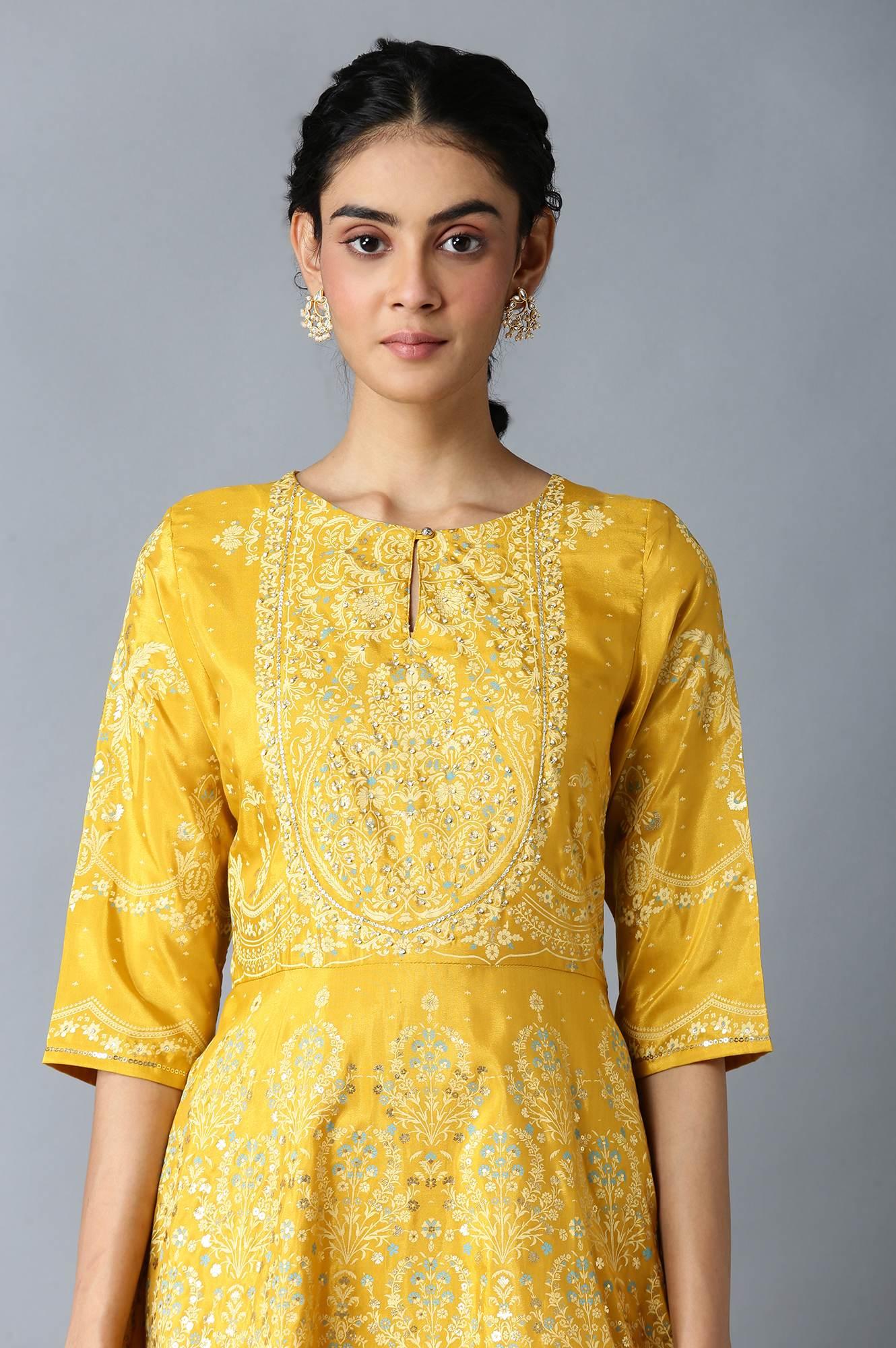 Golden Orange Floral Print Indie Dress - Image 5