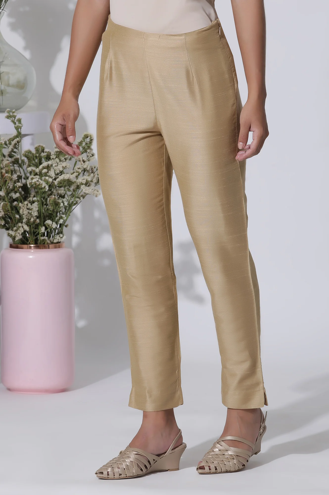 Golden Straight Fit Ankle Length Slim Pants - Image 2