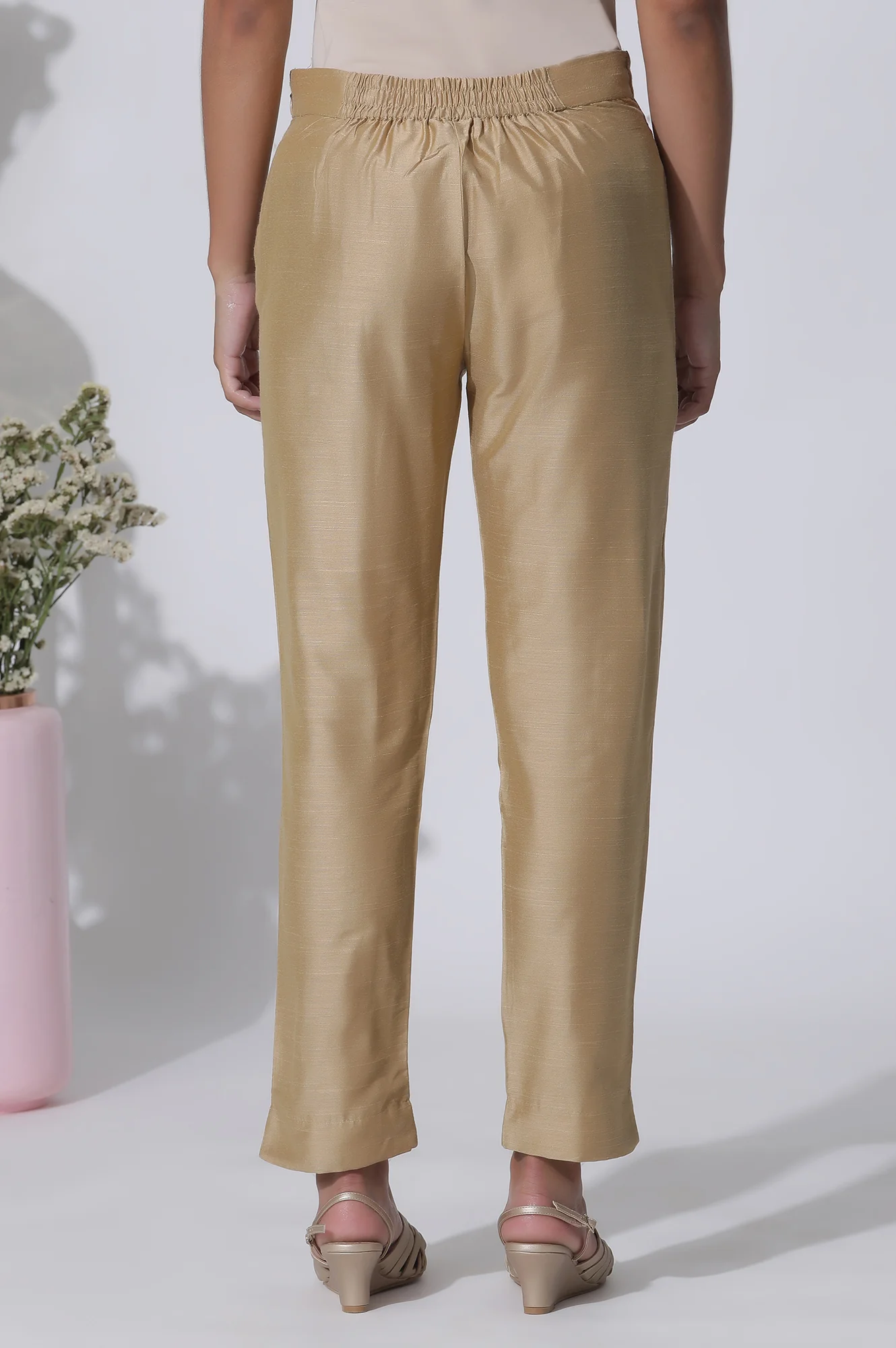 Golden Straight Fit Ankle Length Slim Pants - Image 3