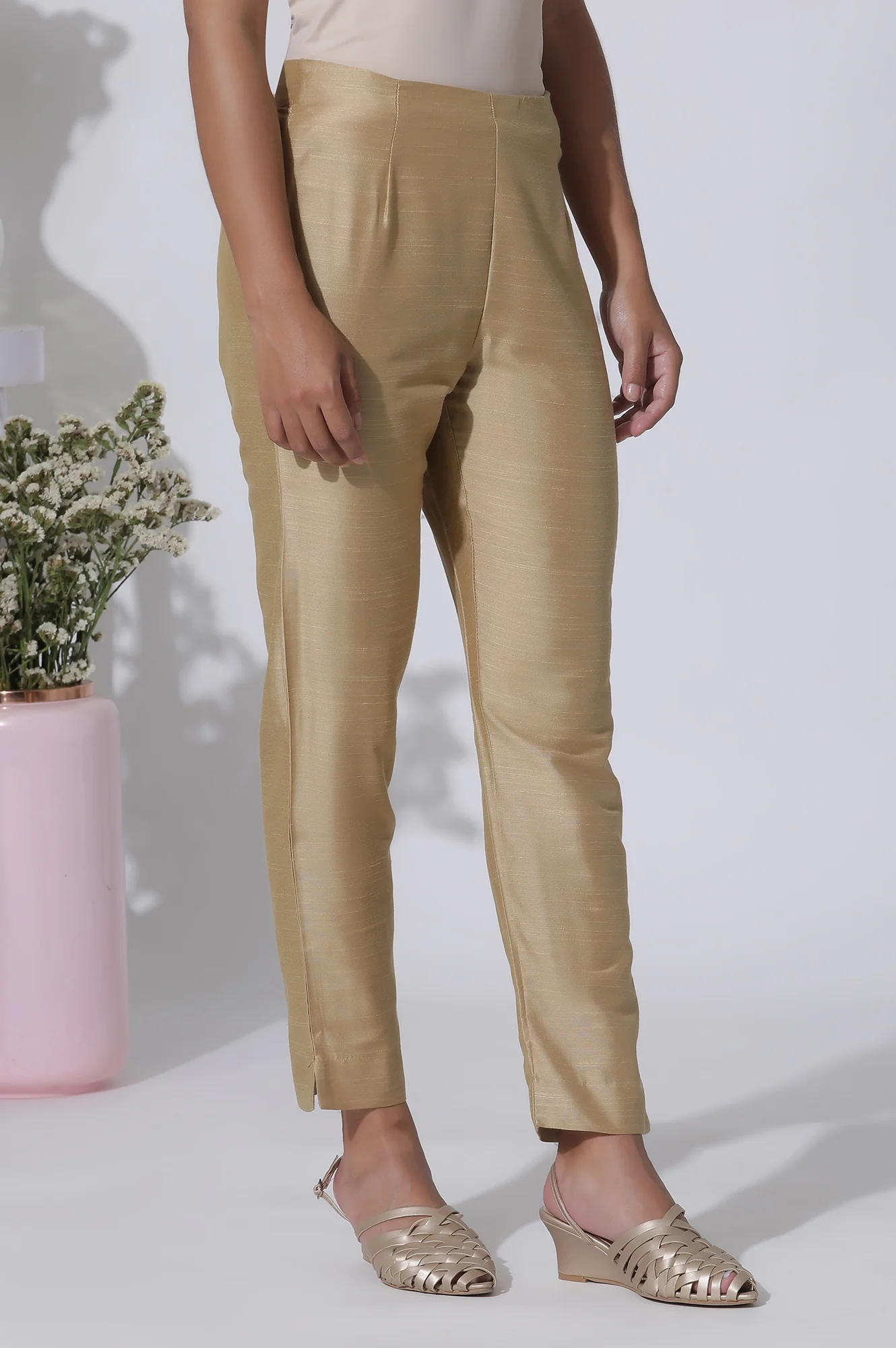 Golden Straight Fit Ankle Length Slim Pants - Image 4