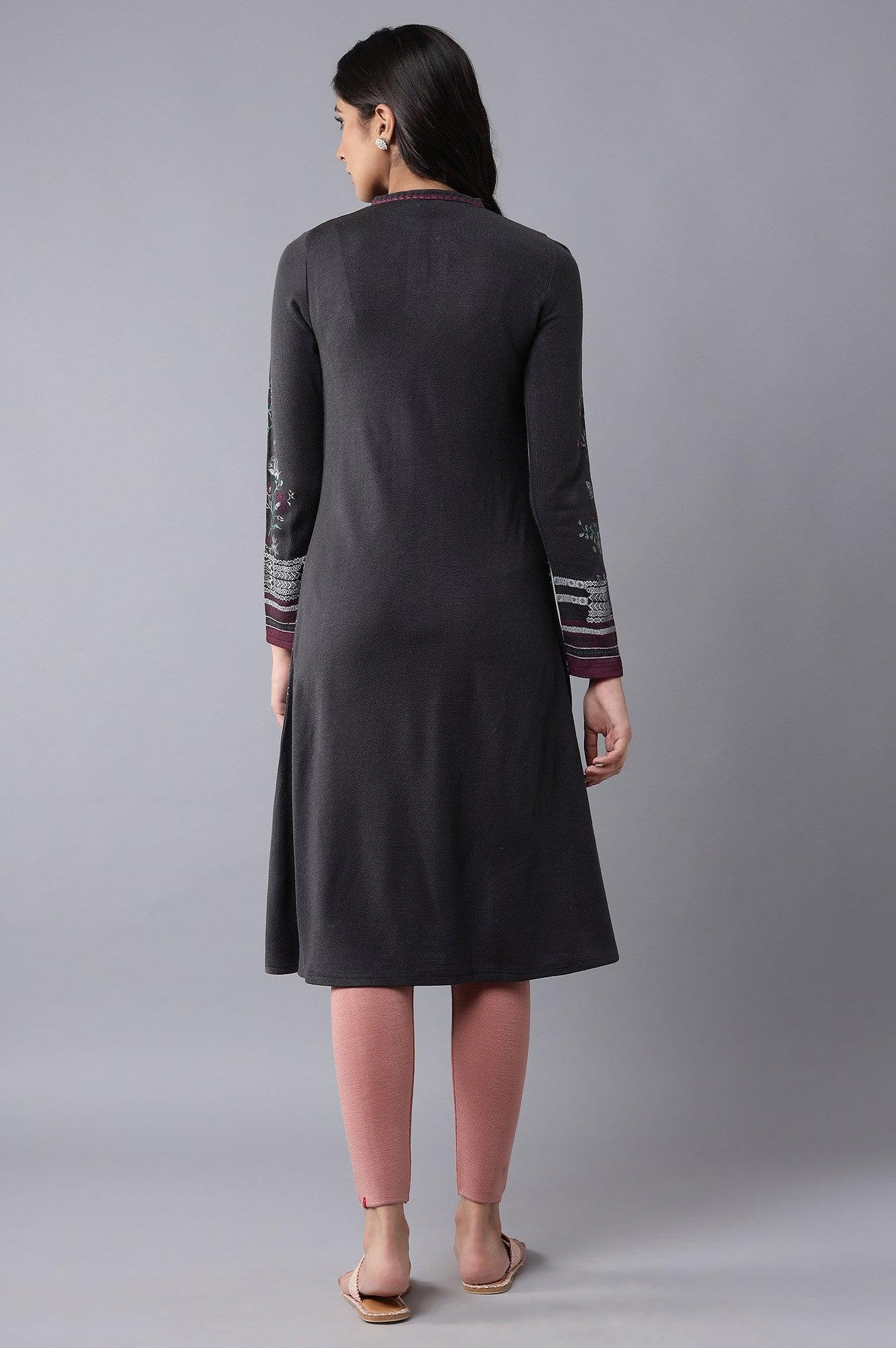Graphite Grey Floral Acrylic kurta - Image 2