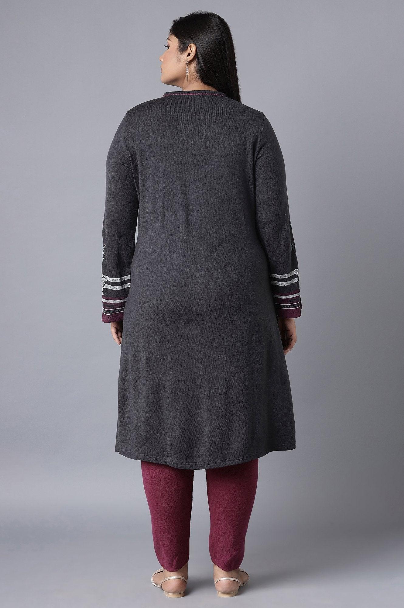 Graphite Grey Floral Acrylic kurta - Image 7