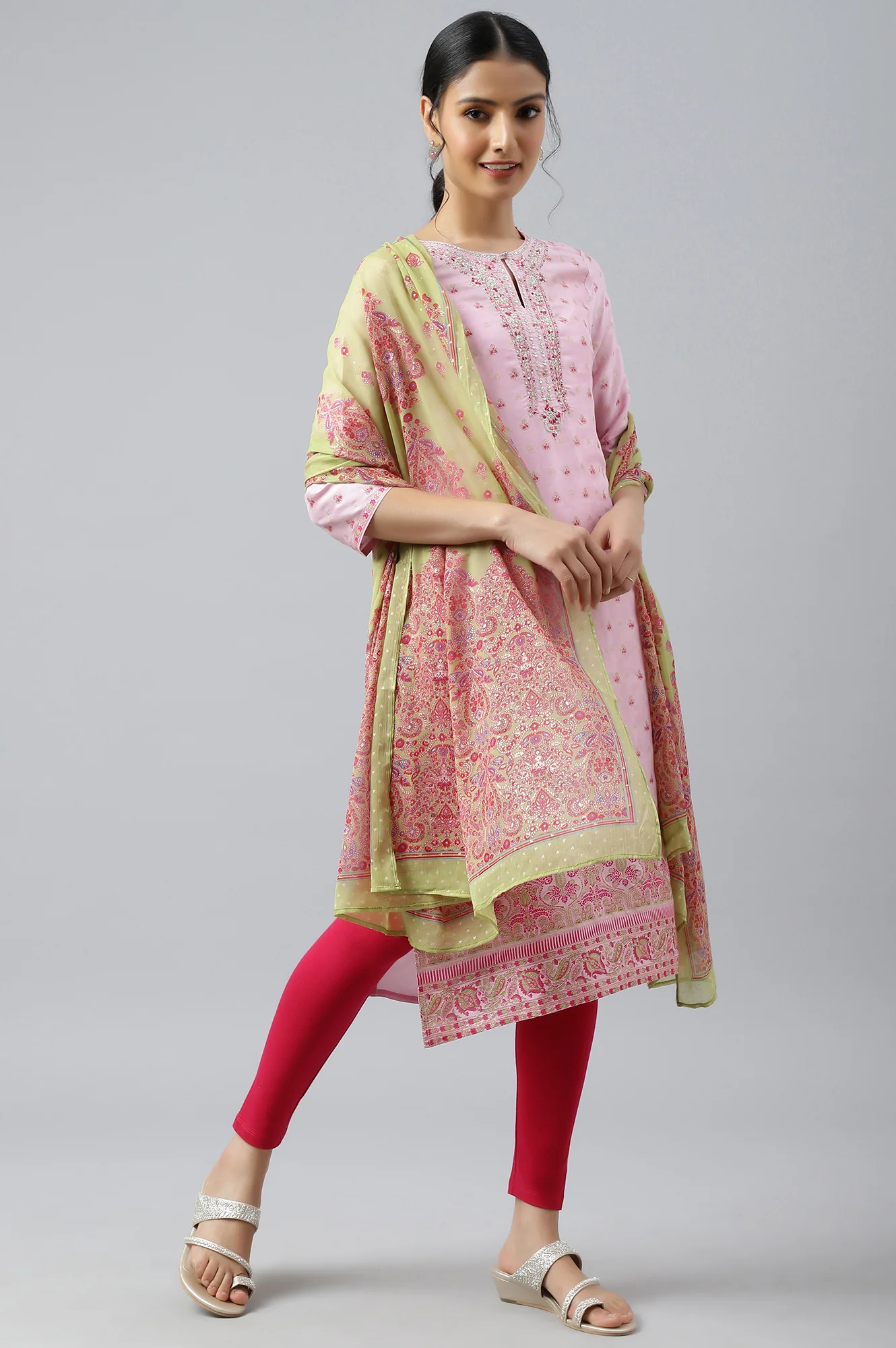 Green Chiffon Floral Print Dupatta - Image 3